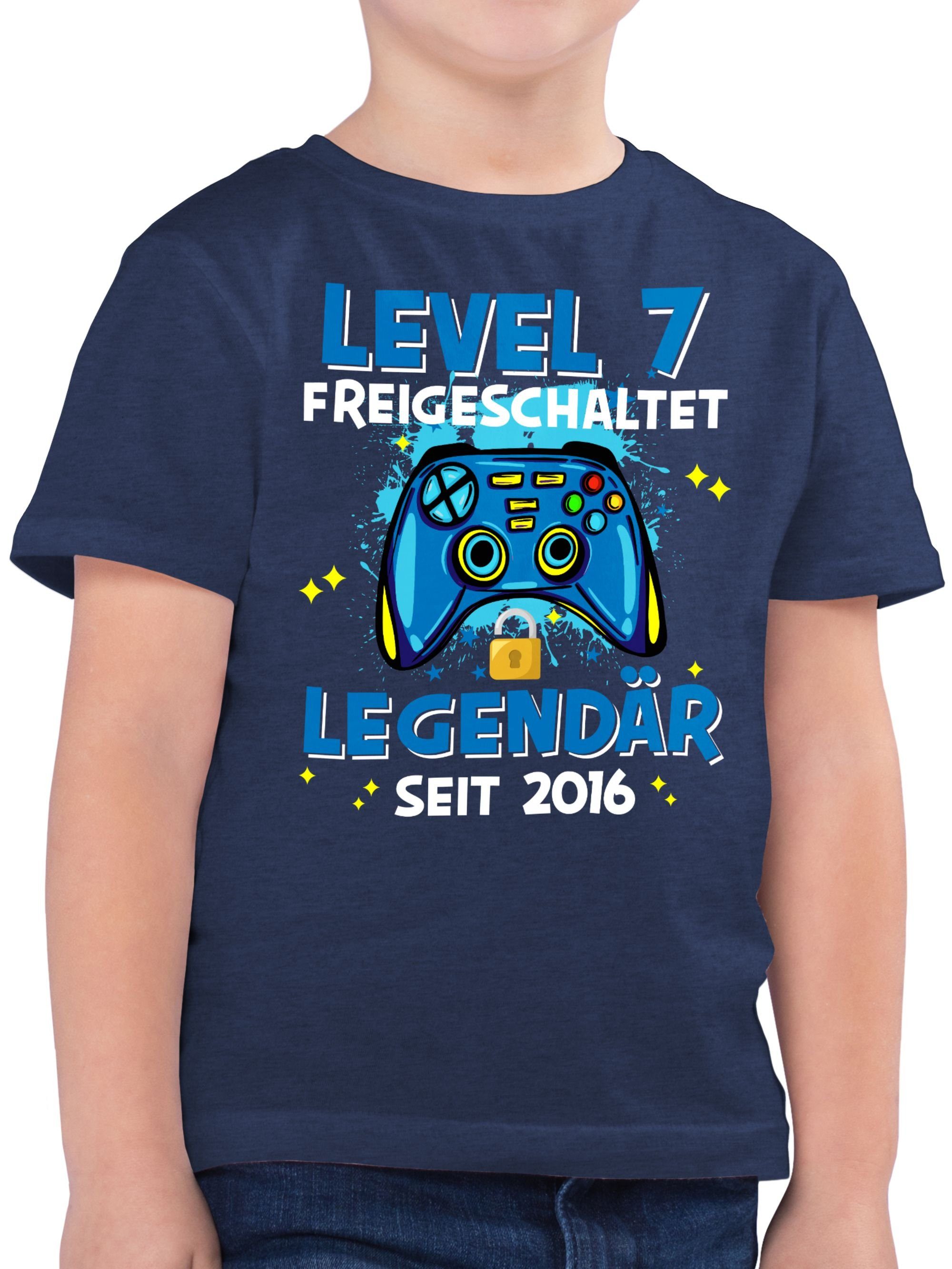 Shirtracer T-Shirt Level 7 freigeschaltet Legendär seit 2016 7. Geburtstag 01 Dunkelblau Meliert