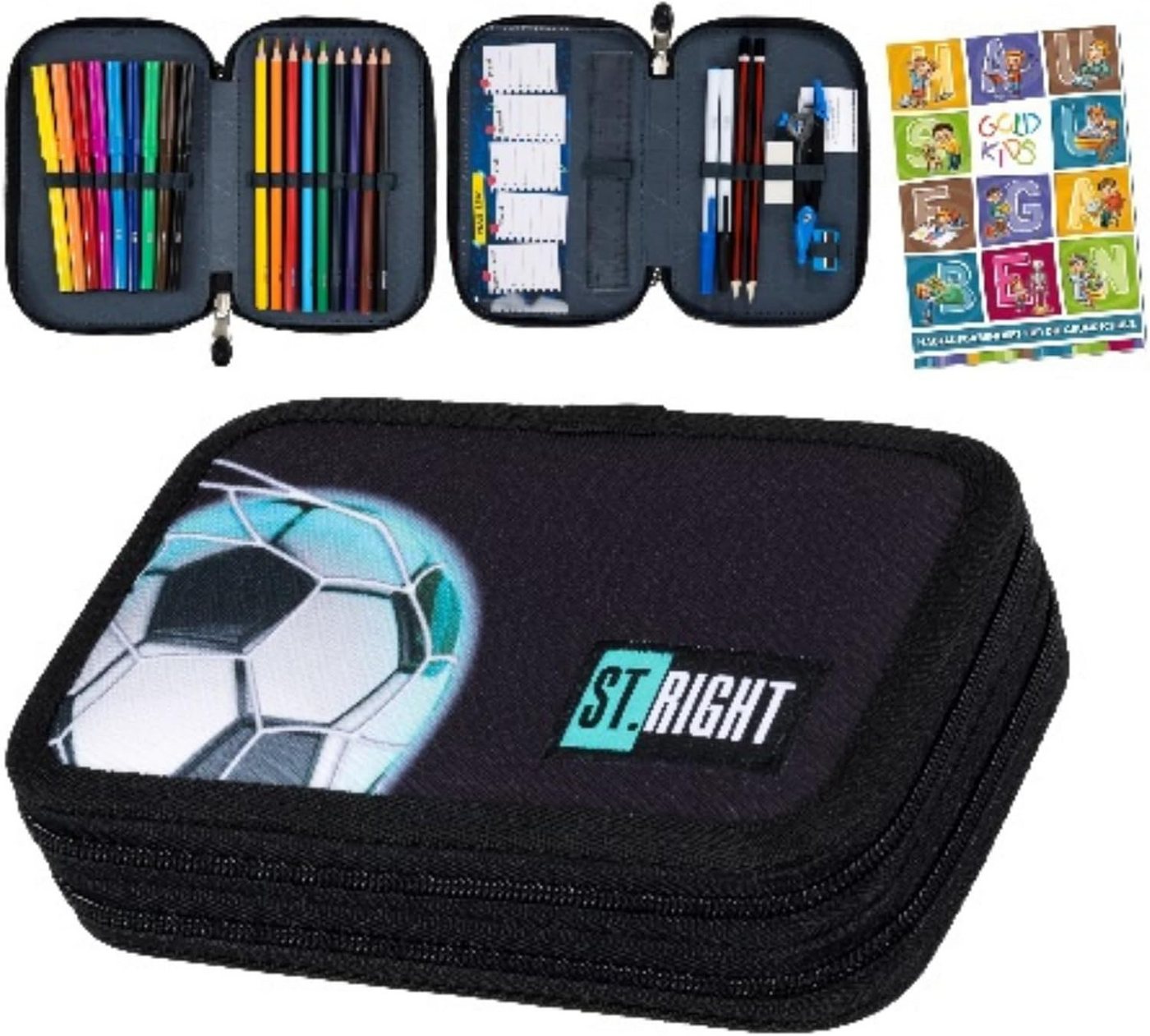 GOLDKIDS Federmäppchen 2 Fächer - Mäppchen für Mädchen und Jungen -, (Federmappe 2-Fach Federtasche Gefüllte, 1-tlg., Schüleretui Hausaufgabenheft), - Neon Football Motiv