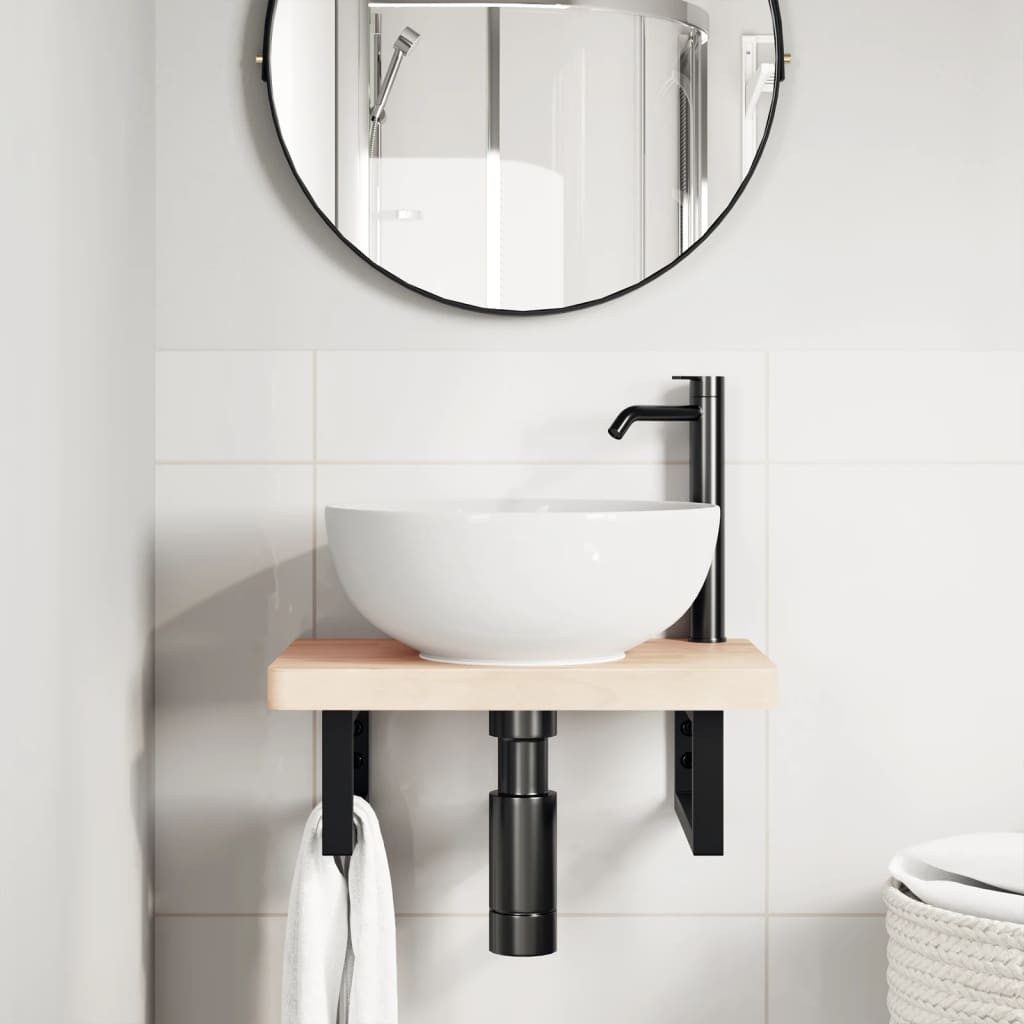 vidaXL Badezimmerspiegelschrank Waschbeckenregal Wandmontage Stahl und Massivholz Buche (1-St)
