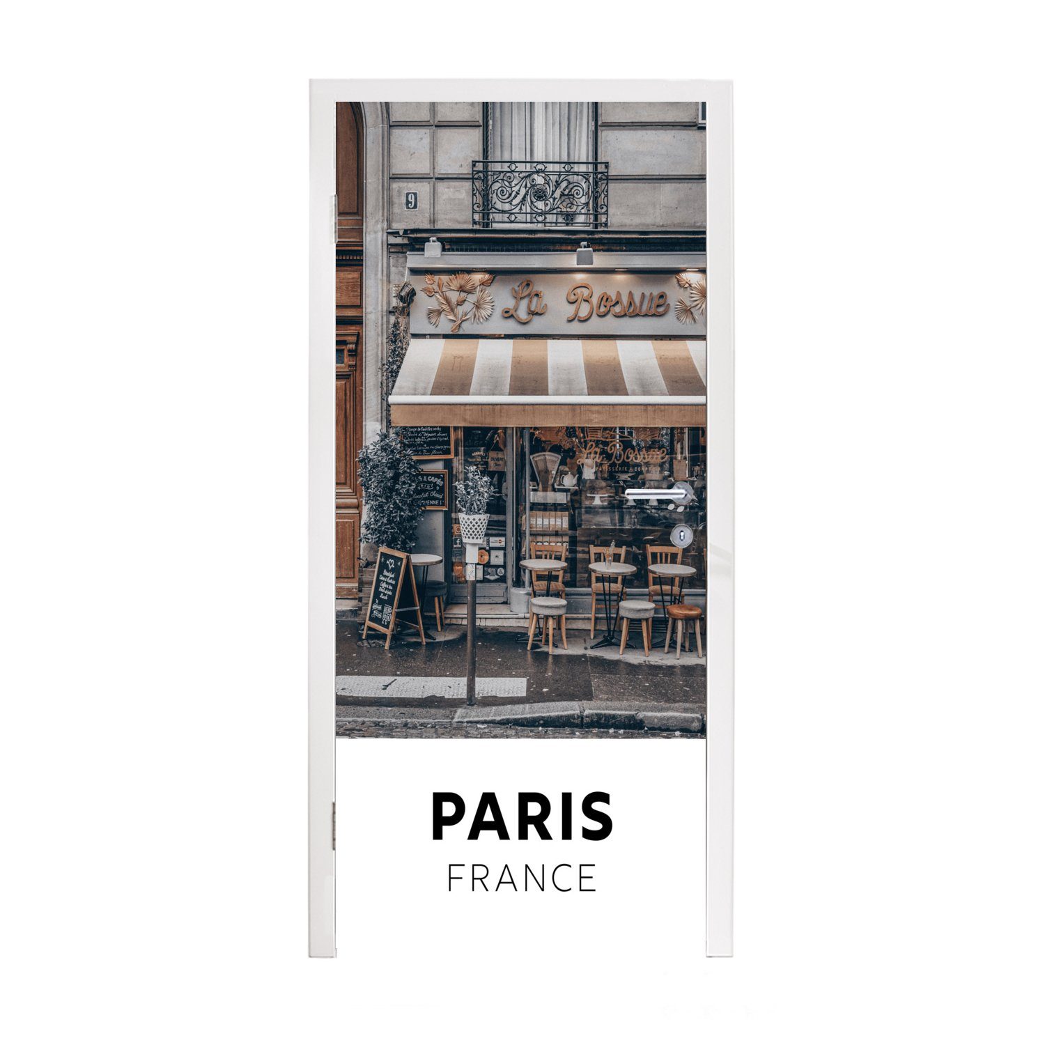 - Paris Matt, MuchoWow 75x205 bedruckt, (1 cm Tür, St), Türtapete Frankreich Cafe, Fototapete für Türaufkleber, -