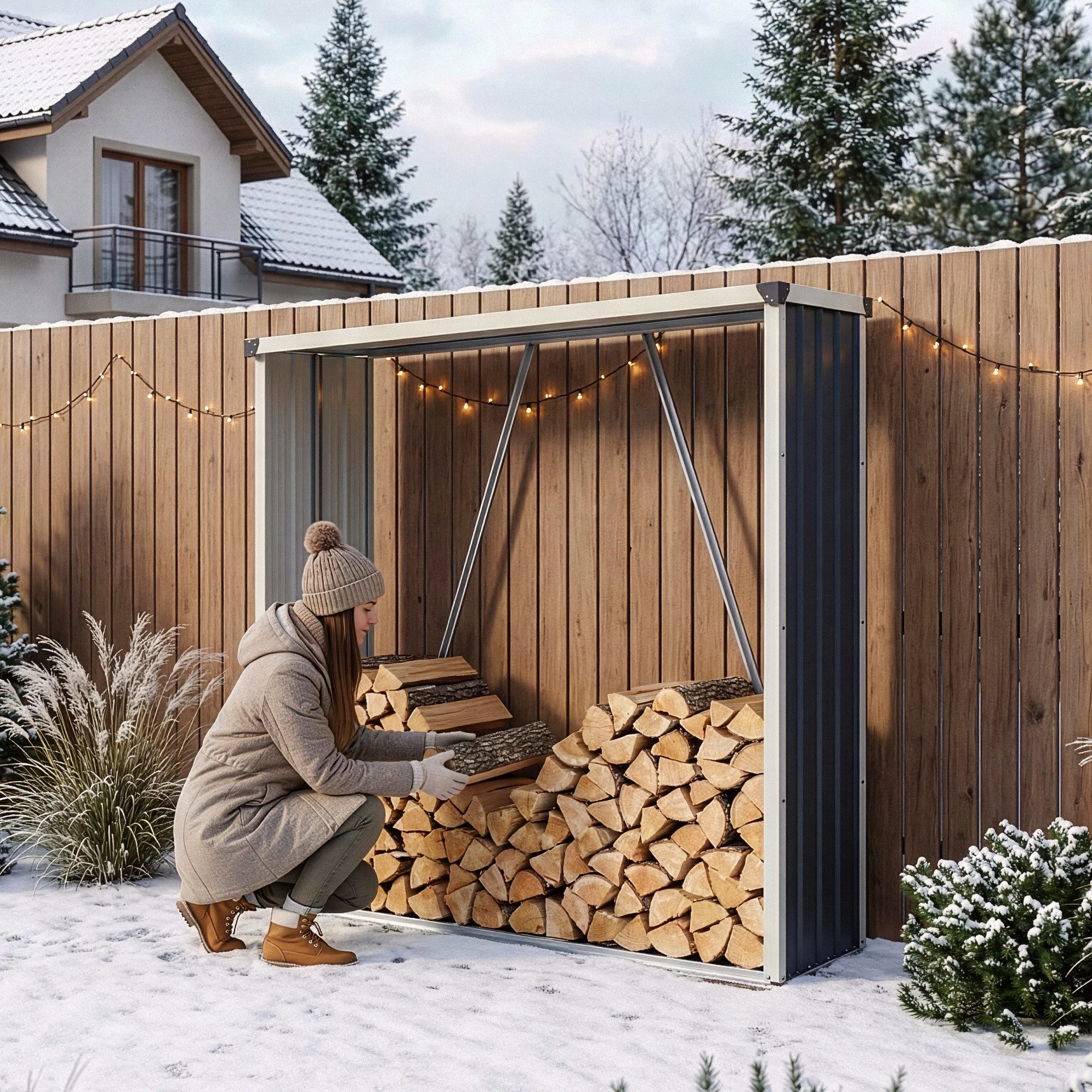 casa.pro Kaminholzregal, BxTxH:158x47x152 cm, »Kalmar« Brennholzunterstand aus Stahl 158x47x152cm Anthrazit