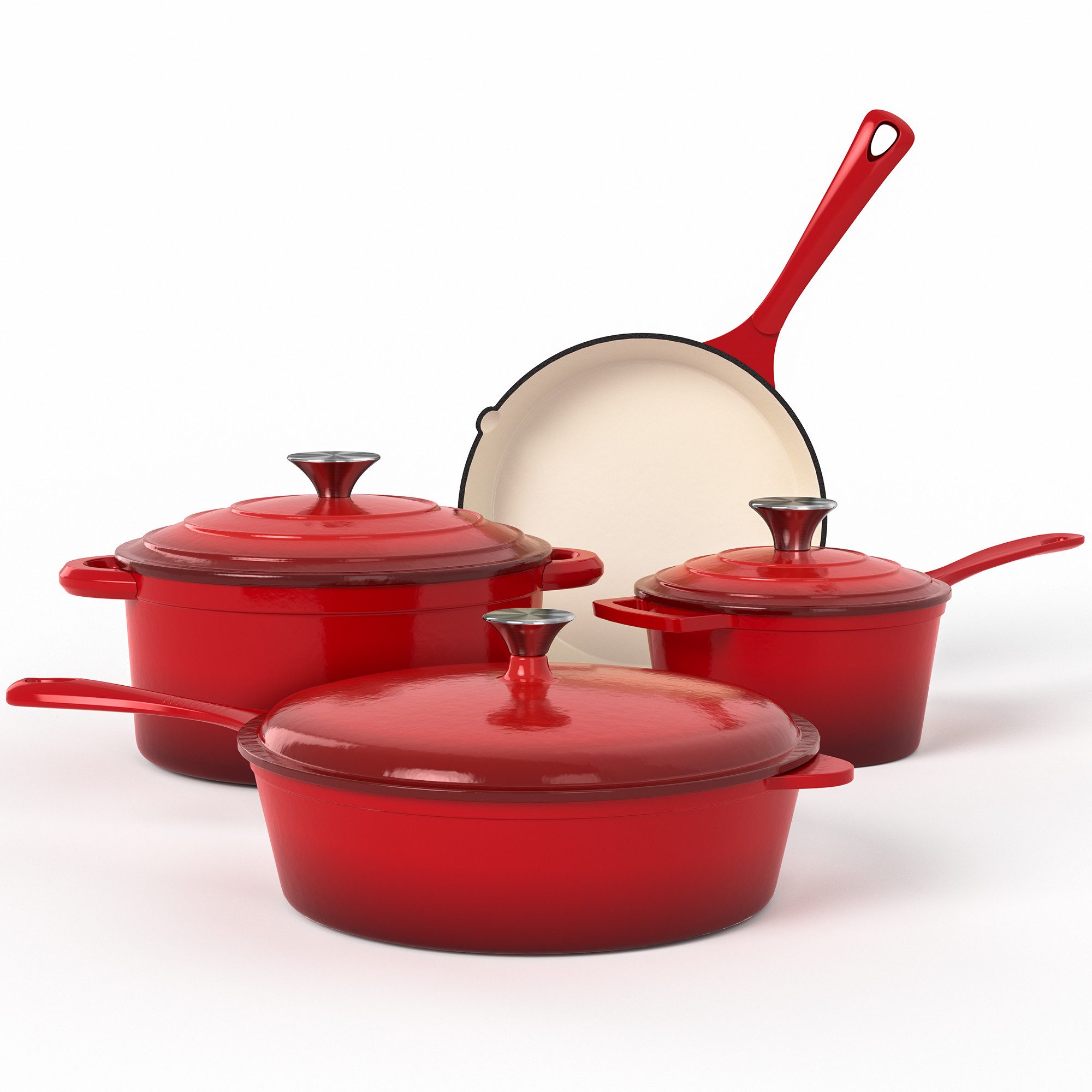 Kitchen Academy Topf-Set, 7-teilig Emailliert Gusseisen Topf und Pfannenset (Für alle Herdarten & Induktion), Optimale Wärmespeicherung, Mühelose & leichte Reinigung