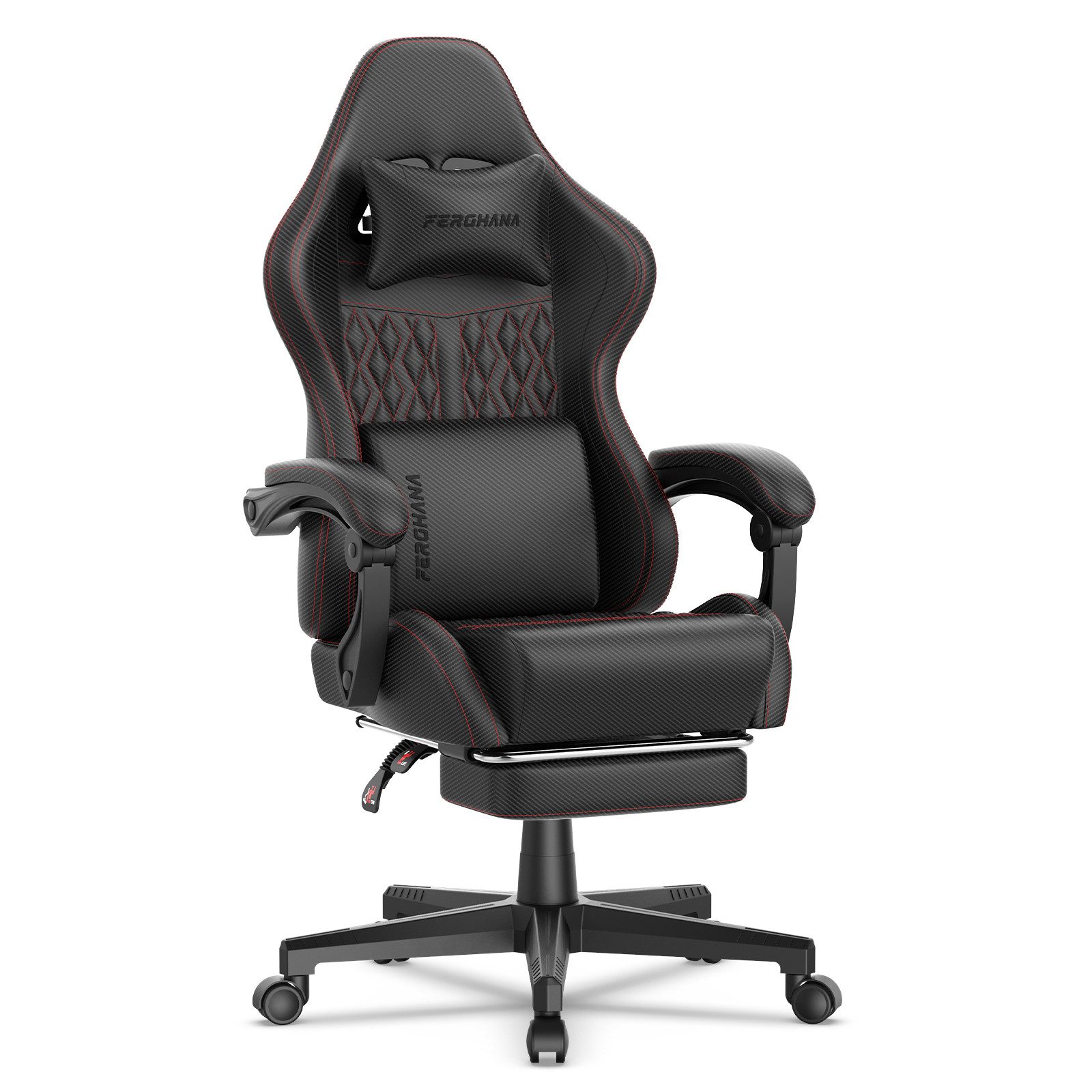 Ferghana Gaming-Stuhl Ergonomisch,Racing Gamer Sessel mit Fußstütze, Lendenkissen,Kopfkissen (Packung), PU Leder Computerstuhl, 360° drehbar