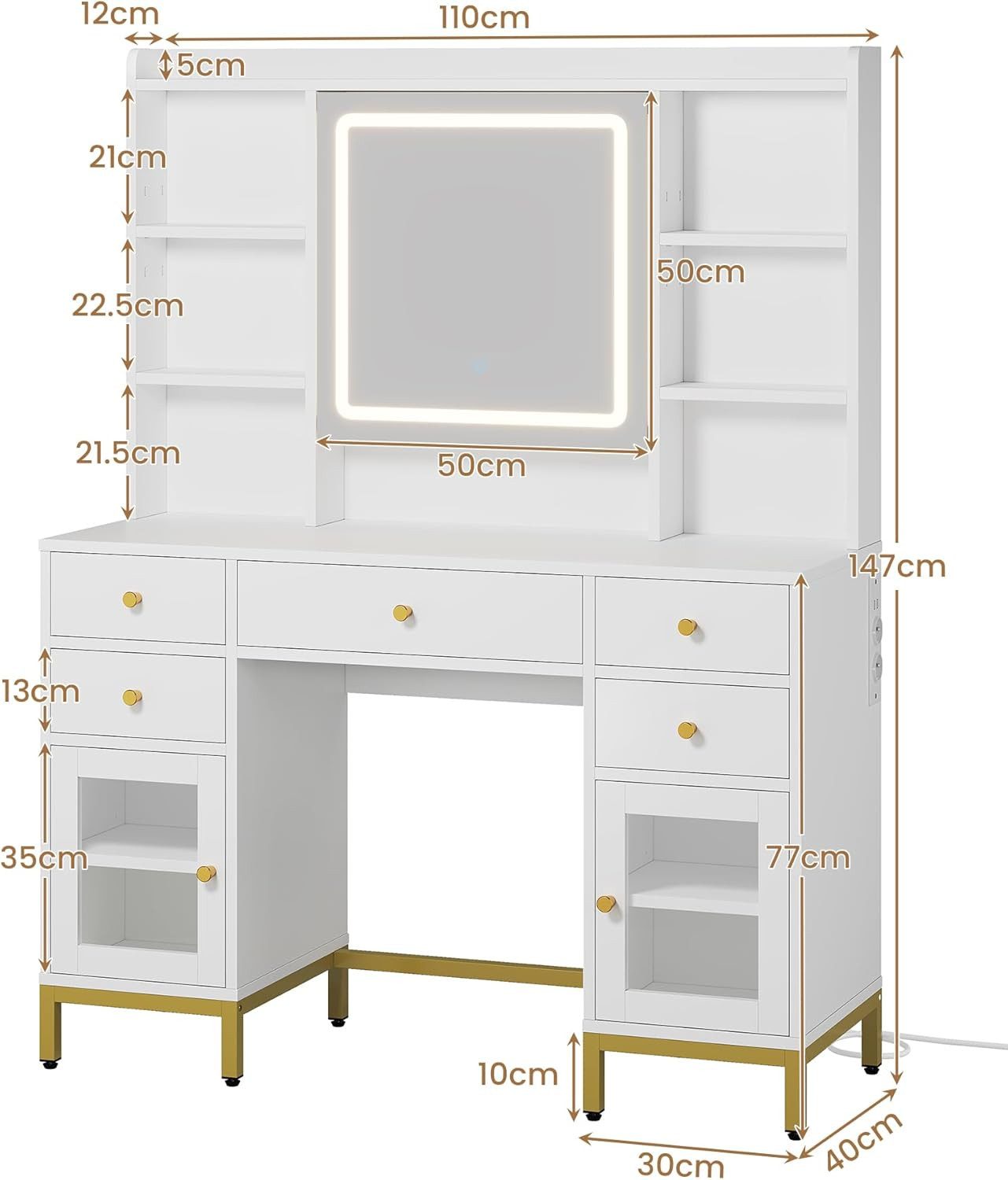 MSMASK Schminktisch mit Beleuchtung 3 Farben, Einstellbare Helligkeit, mit günstig online kaufen