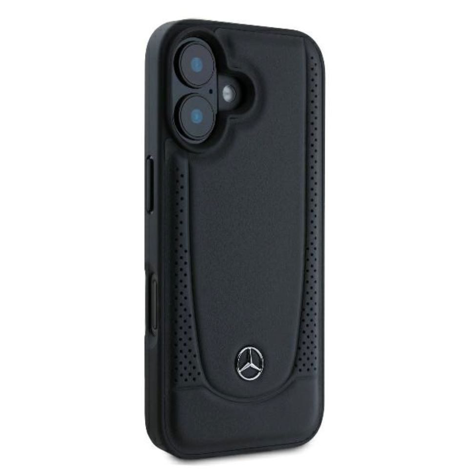 Mercedes Benz Handyhülle iPhone 16 Plus Echtleder schwarz Logo Stern 6,7 Zoll, Kantenschutz – Bild 4 von 5