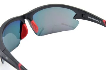 Gamswild Sportbrille UV400 Sonnenbrille Skibrille Fahrradbrille Halbrahmenbrille Damen, Herren Modell WS6028 in, blau, rot-orange, violett