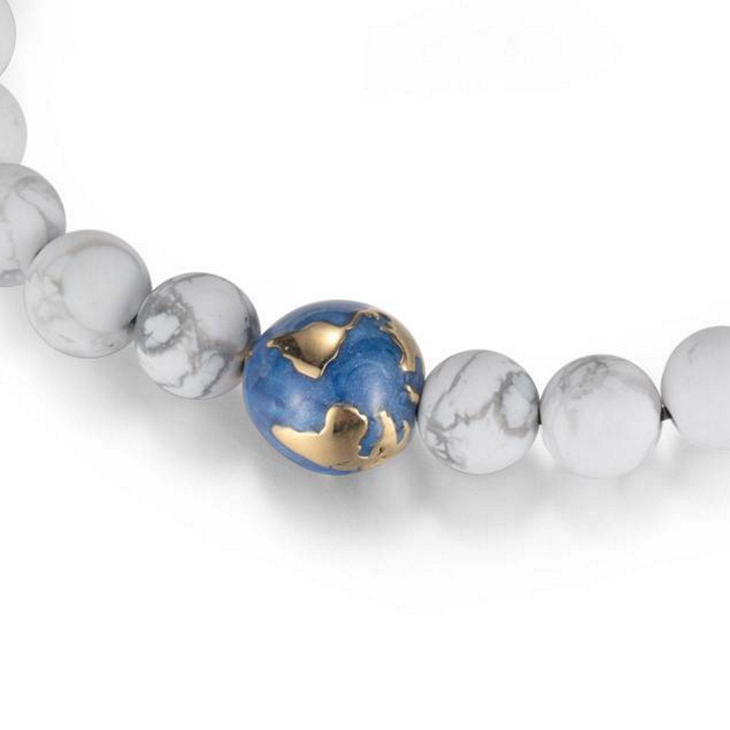 Kingka Armband "PLANET EARTH" Erdkugel Armband mit weißen Türkis Steinen, Edelstahl vergoldet, blaue Emaille