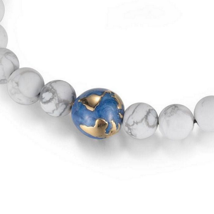 Kingka Armband "PLANET EARTH" Erdkugel Armband mit weißen Türkis Steinen Edelstahl vergoldet blaue Emaille