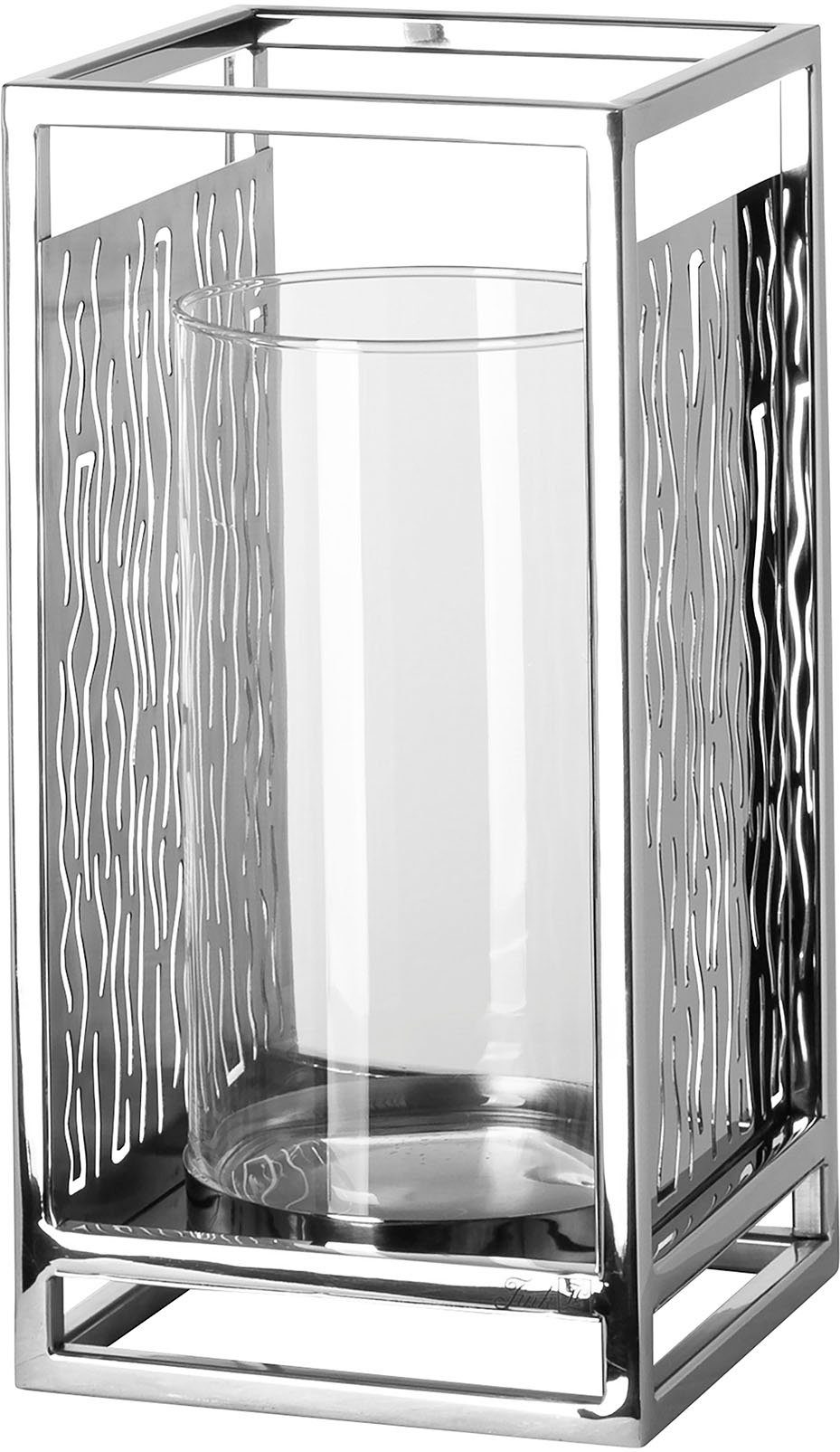 Fink Windlicht Kerzenhalter NICOSA (1 St), aus Edelstahl und Glas, mit ausgestanzten Cut-Outs