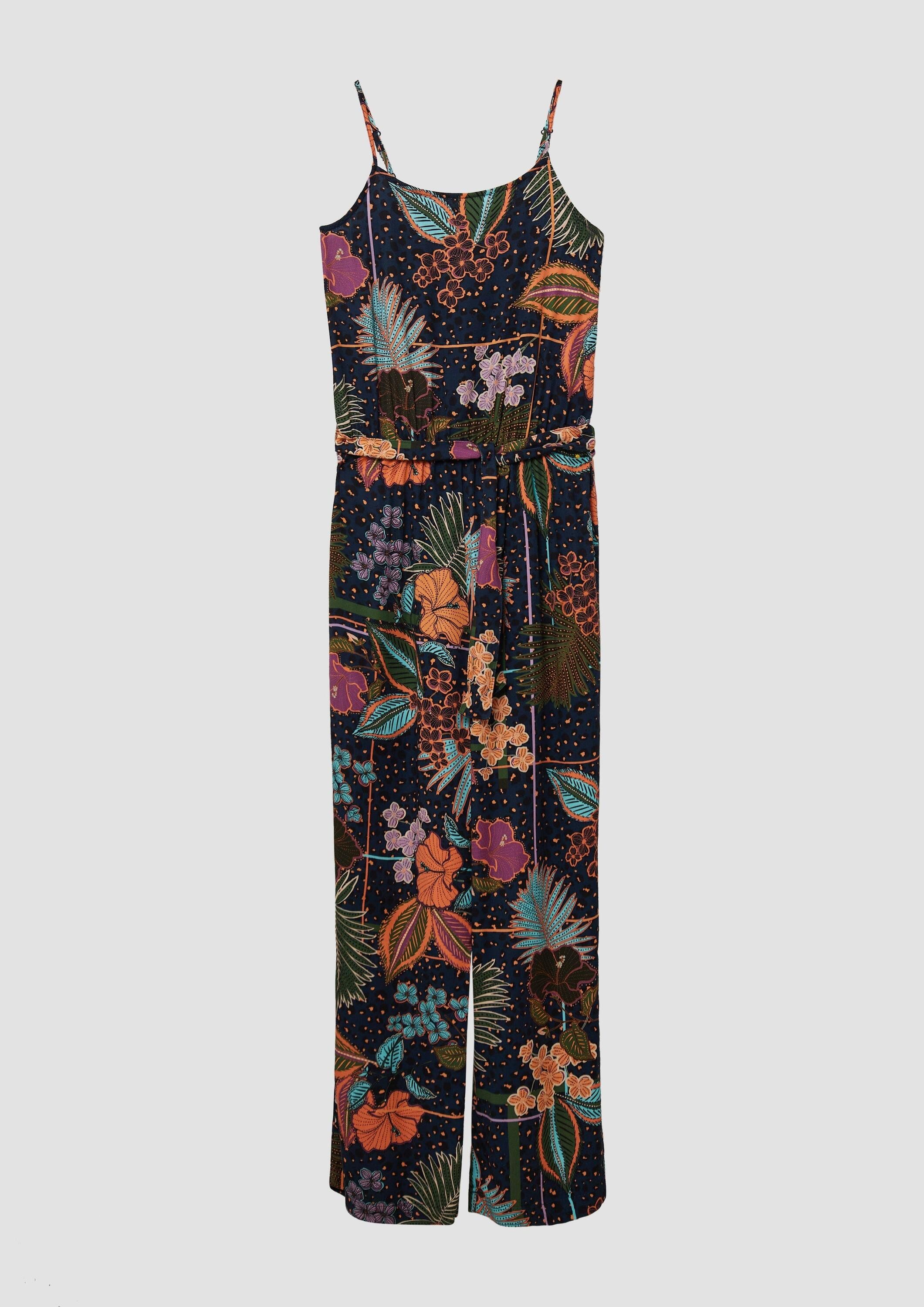 s.Oliver Jumpsuit Overall Gemusterter Jumpsuit aus satinierter Viskose mit Bindegürtel