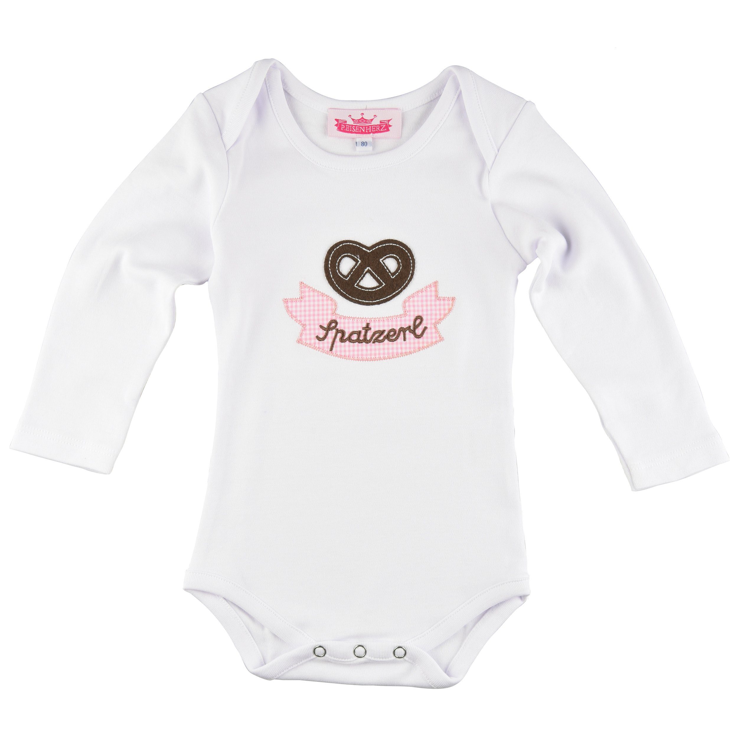 P.Eisenherz Body & Hose Trachten Set für Madln im Geschenkkarton (langarm) (2-tlg) Applikation Spatzerl und Brezel