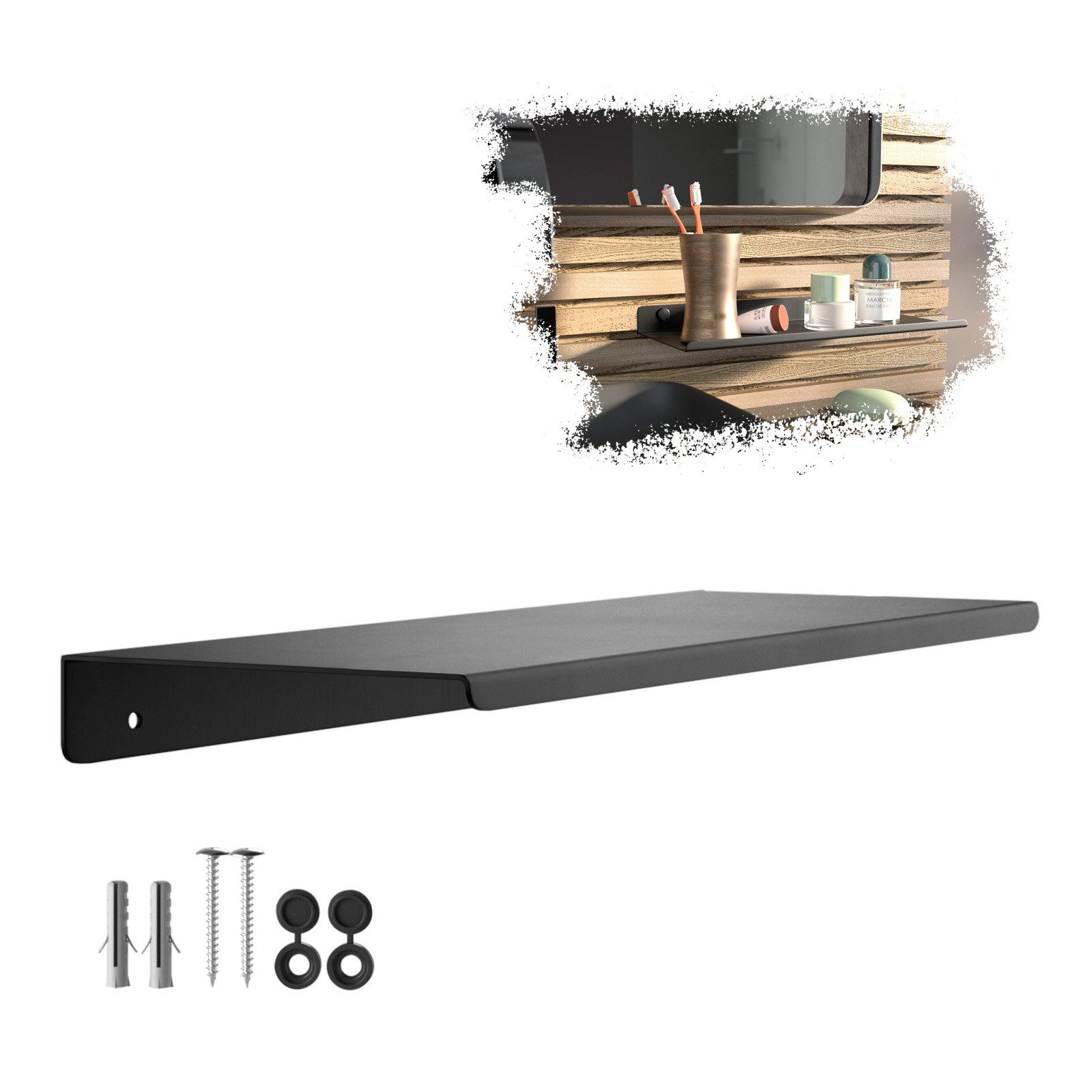 SO-TECH® Wandregal Schweberegal HOVER 35/45 x 13 x 3 cm inkl. Befestigungsset, 1-tlg., Wandmontage, für Bad Küche oder Wohnzimmer, Schwarz