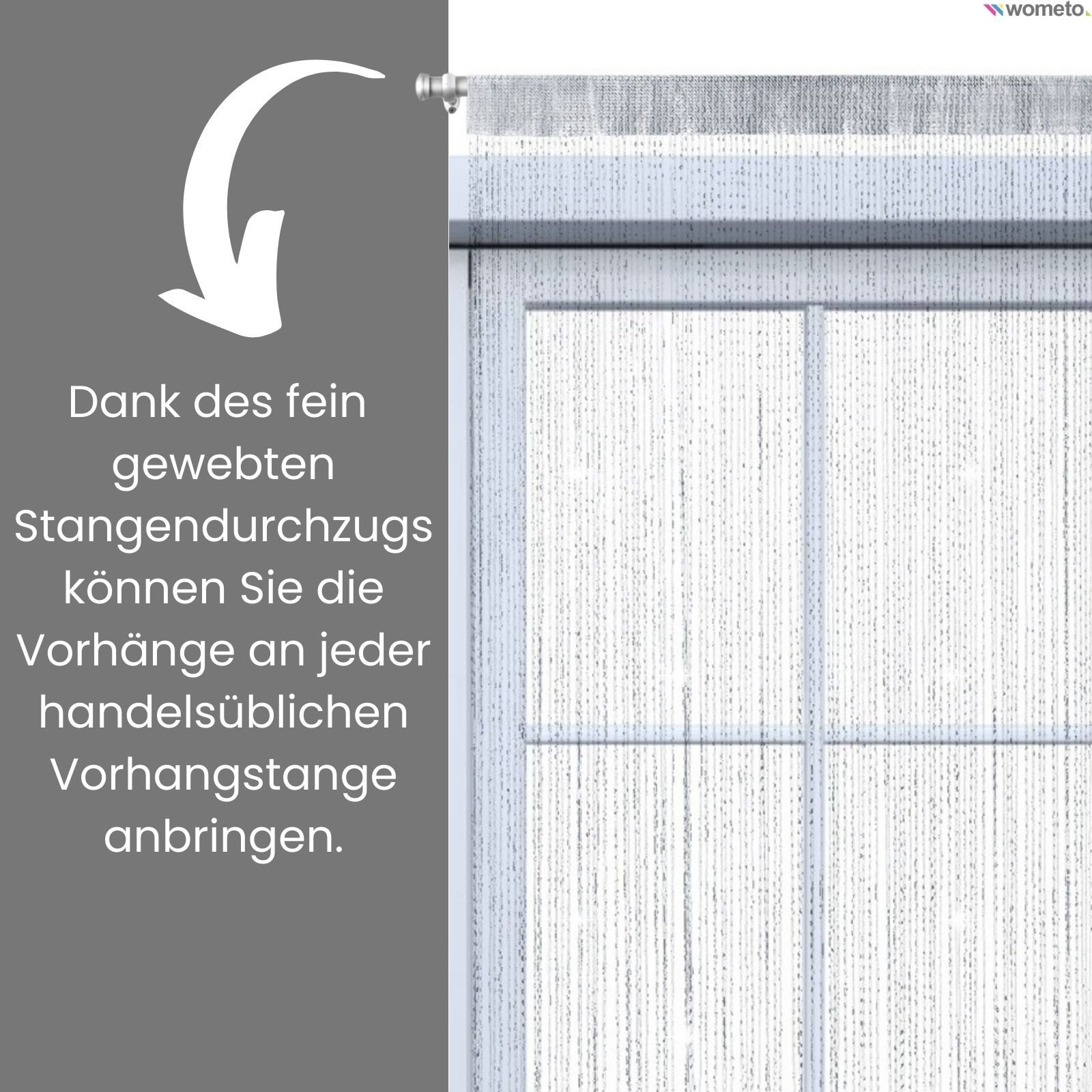 wometo Fadenvorhang Lurex (1 St), Stangendurchzug, halbtransparent, 100% Polyester, OEKO-TEX®, Fadengardine mit GLITZER-Effekt, kürzbar