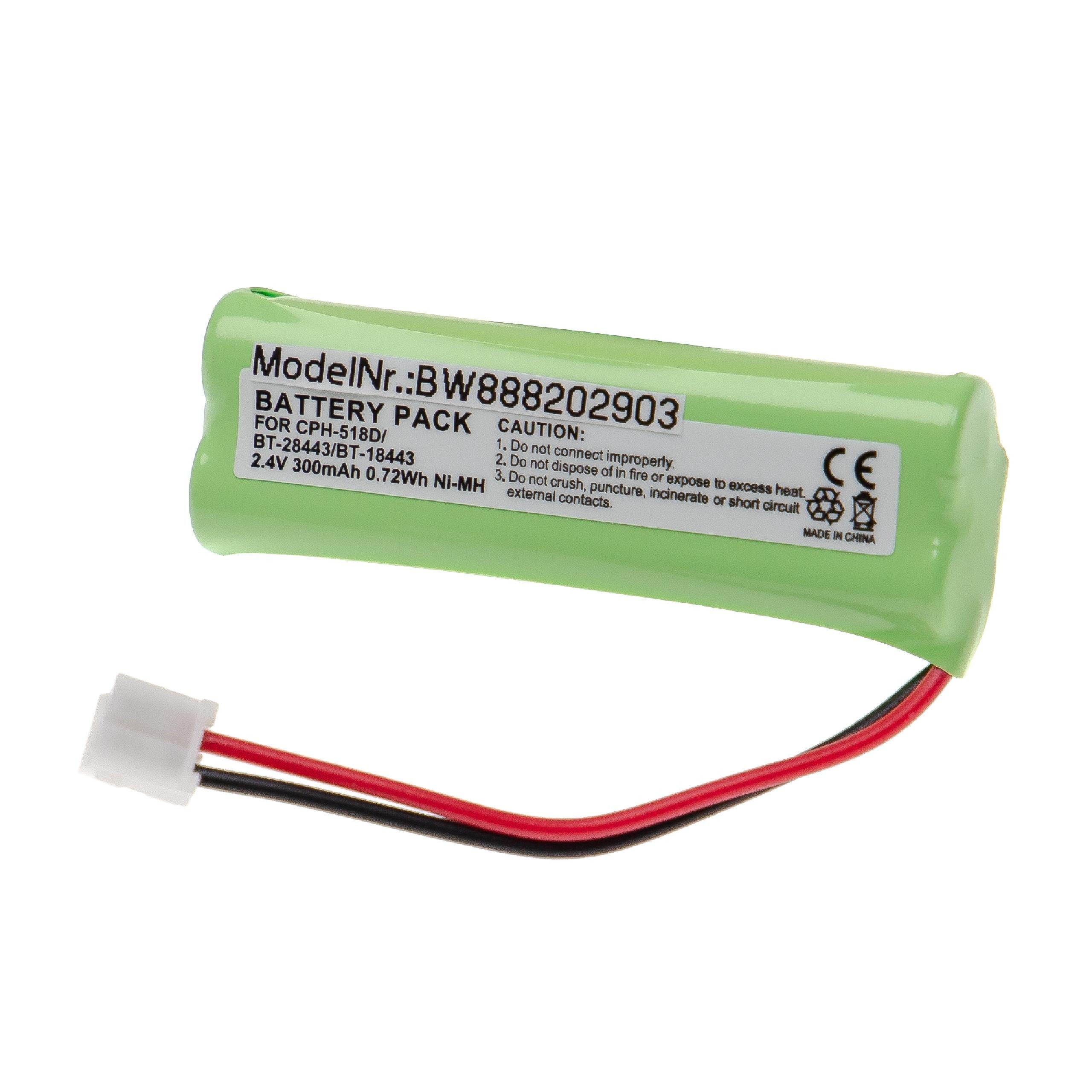 vhbw Akku Ersatz für Baugleiche Originalteilebezeichnung Vtech 89-1337-00-00, BT-18443, BT-28443 für Festnetztelefon / Festnetz & DECT (300mAh, 2,4V, NiMH) 300 mAh