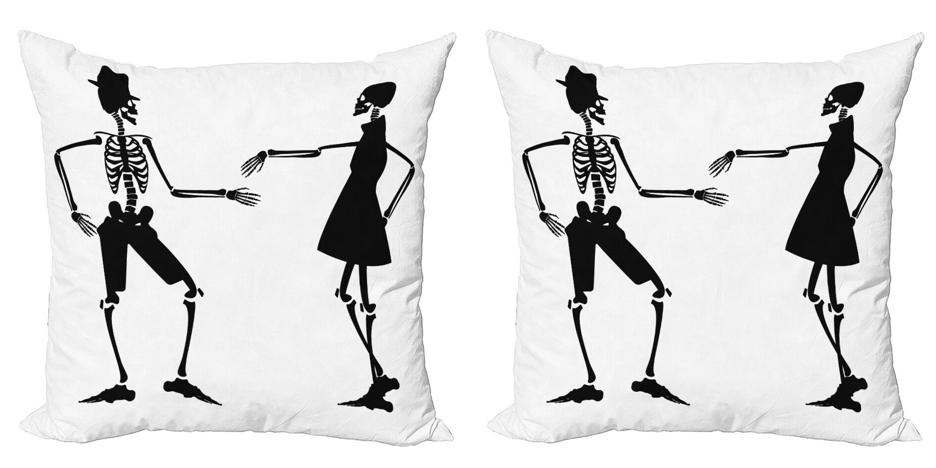 Kissenbezüge Halloween Skelett Paar Modern (2 Accent Tanzen Stück), Abakuhaus Digitaldruck, Doppelseitiger