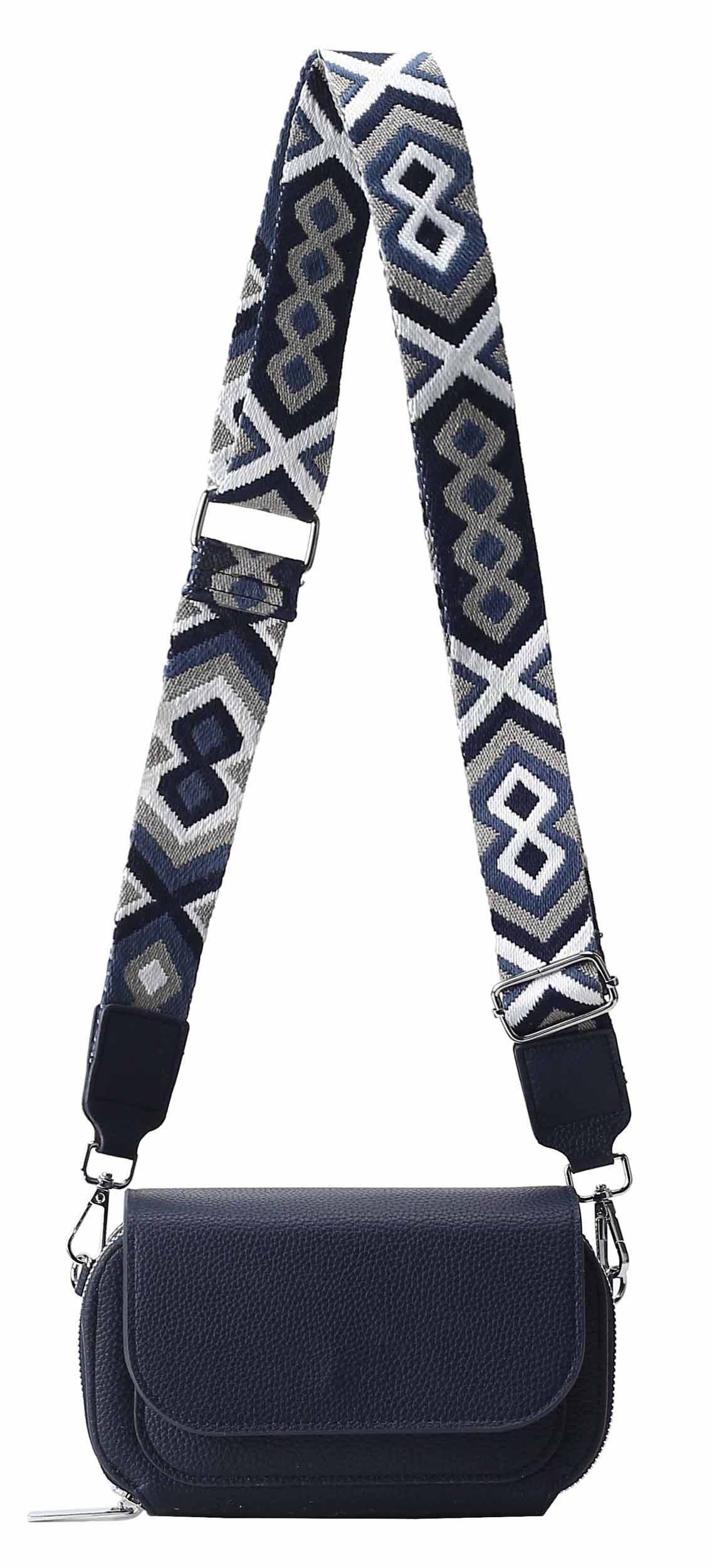 ITALYSHOP24 Schultertasche Damen Umhängetasche CrossBody Clutch Brusttasche Geldbörse Handytasche (einer Tasche mit einem breitem Muster Stoffgurt/Umhängeband), Bodybag Geldtasche Muster Сумкиgurt, leicht Gewicht