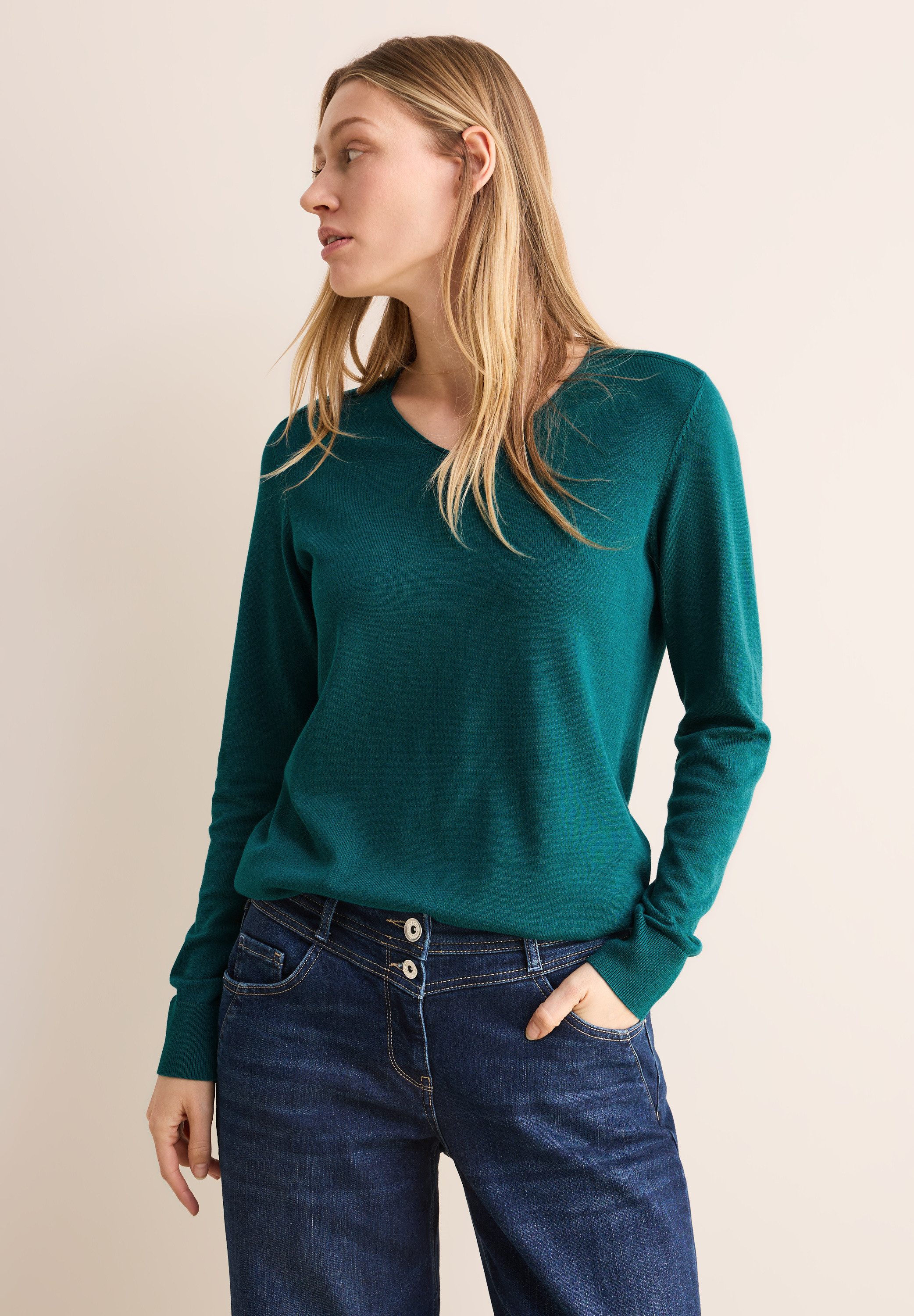CECIL Strickpullover mit abgerundetem V-Ausschnitt