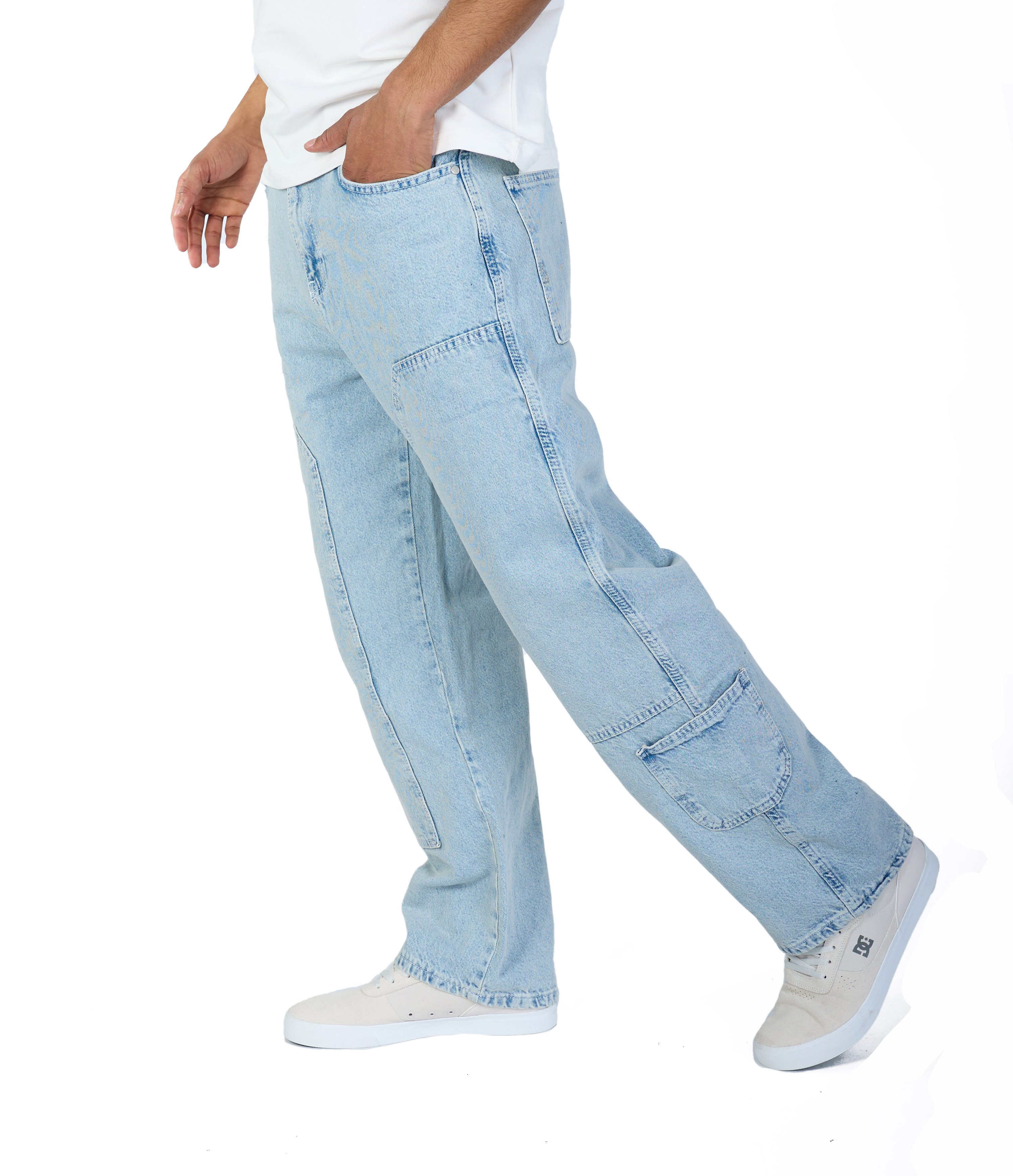 Denim House Loose-fit-Jeans Lässige Baggy Jeans mit Bestickung Double Knee Pant