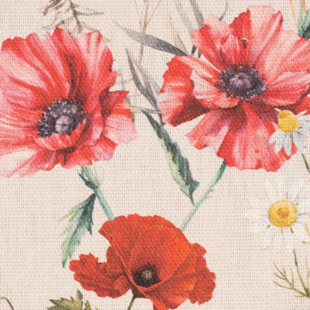 SCHÖNER LEBEN. Tischläufer SCHÖNER LEBEN. Tischläufer Poppy Mohnblumen Kamille Getreide beige ro, Digitaldruck