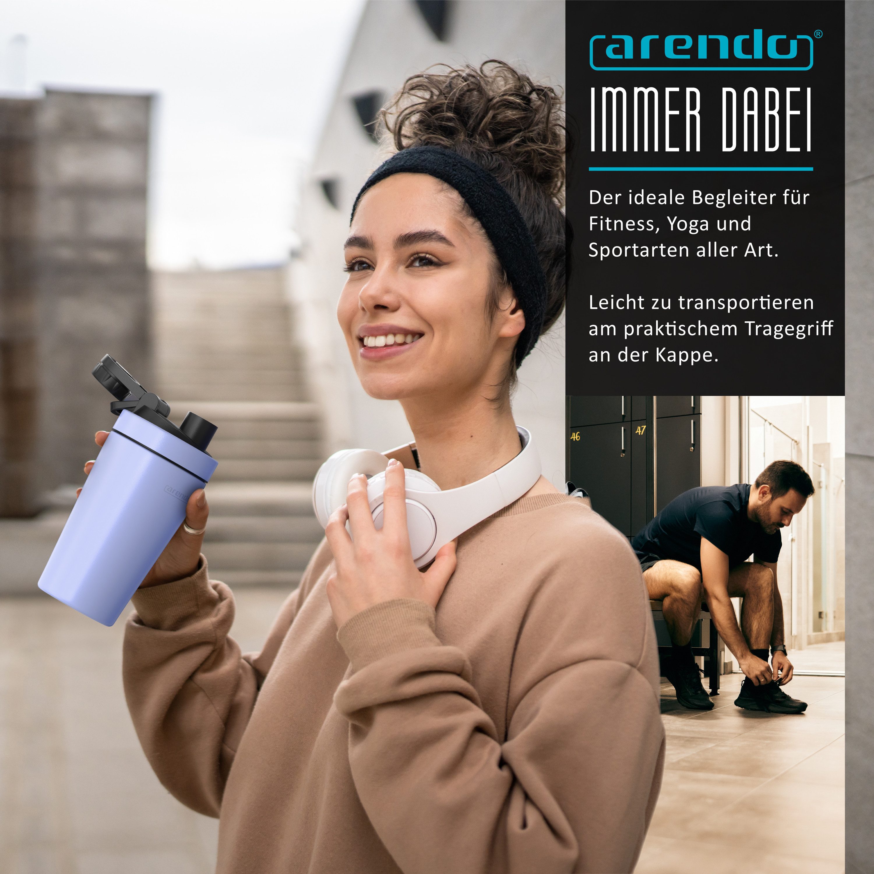 Arendo Protein Shaker Edelstahl Eiweißshaker 500 ml, verschließbar, bruchfest, BPA-frei, Edelstahl, auslaufsicher, spülmaschinengeeignet, mit Tragegriff und Mixball