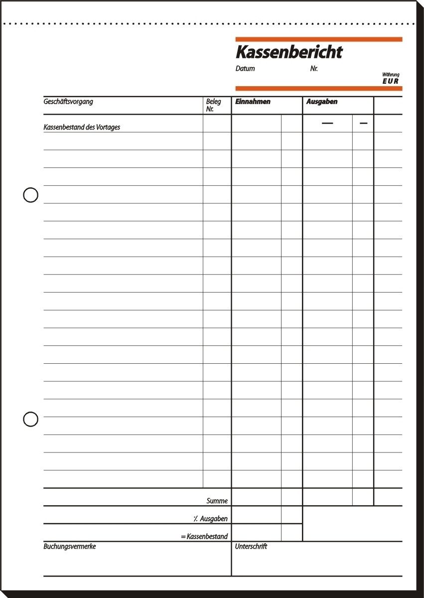 Formularblock Formularbuch Kassenbericht A5 VE=50 Blatt.