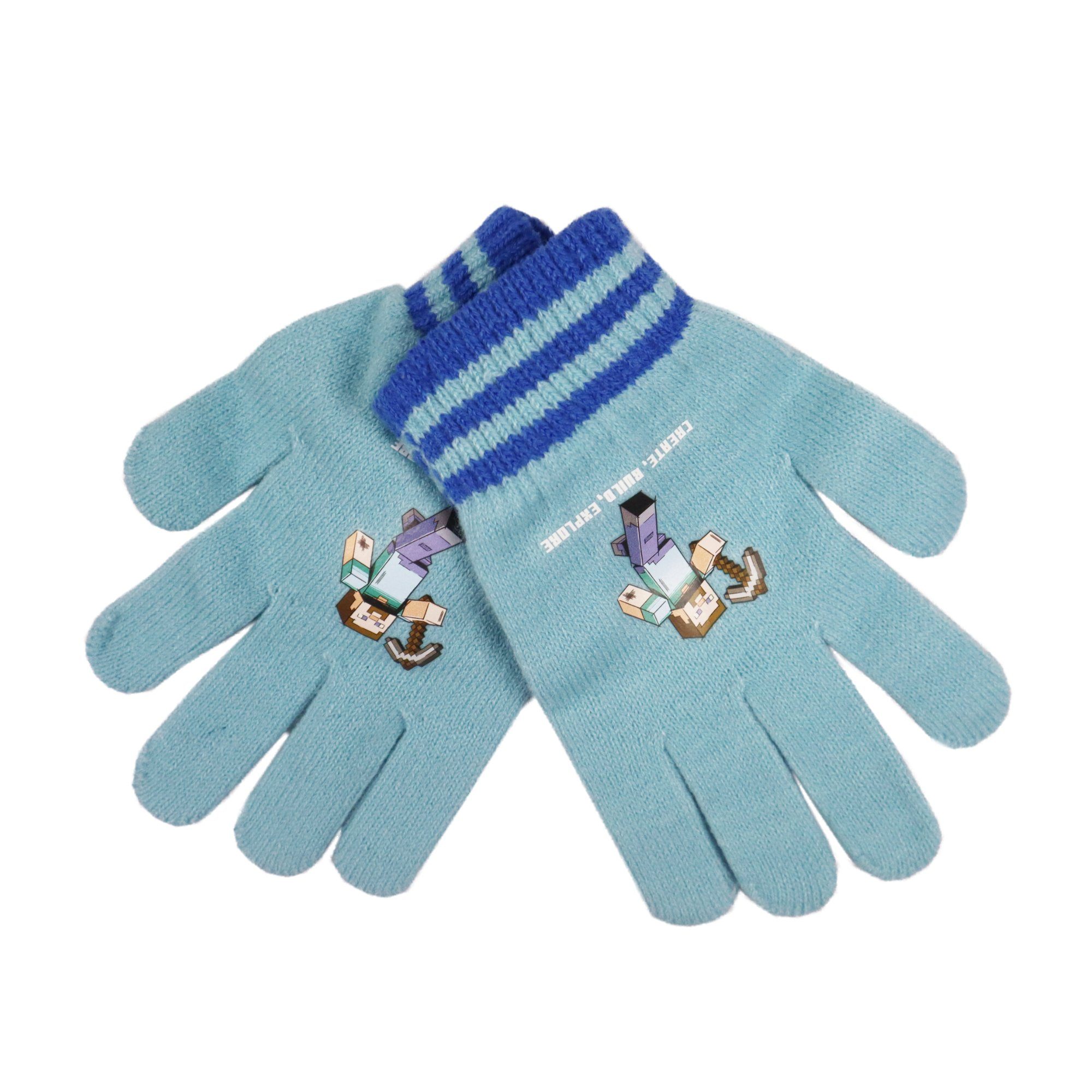 Minecraft Jerseymütze Minecraft Steve Kinder 2tlg Set Wintermütze Mütze plus Handschuhe Gr. 54 bis 56