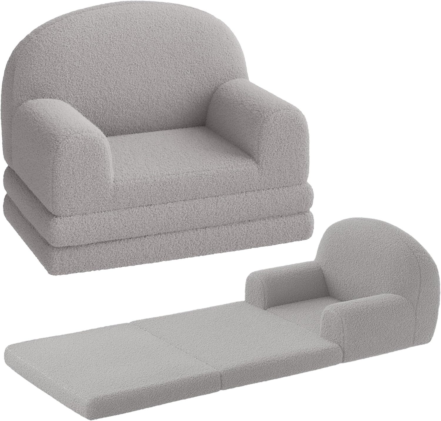 GarveeMore Kindersofa 2-in-1 Schlafsofa Sofabett Klappsofa für Kinder aus Teddystoff
