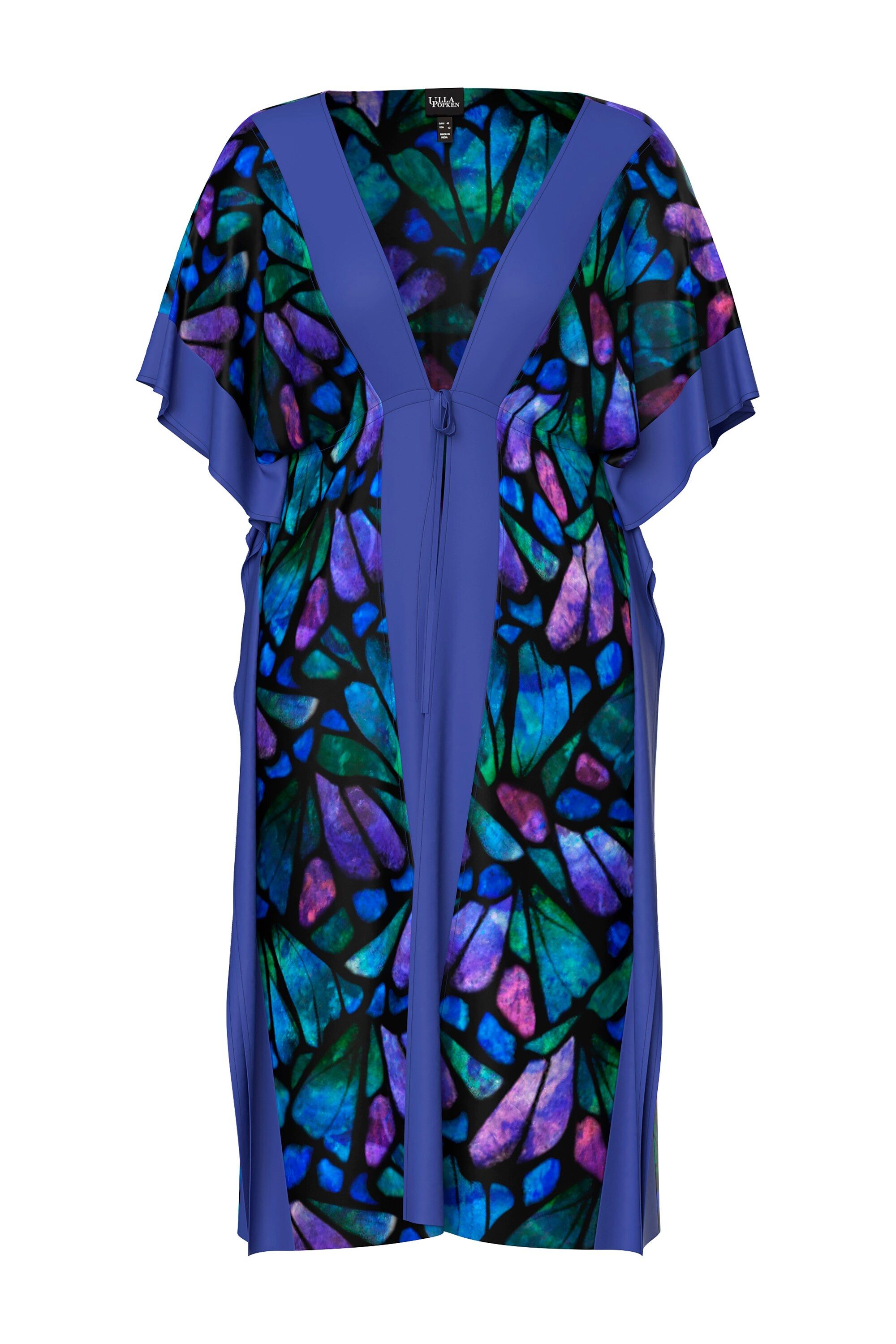 Ulla Popken Strandkleid Midikleid Schmetterlinge V-Ausschnitt Halbarm