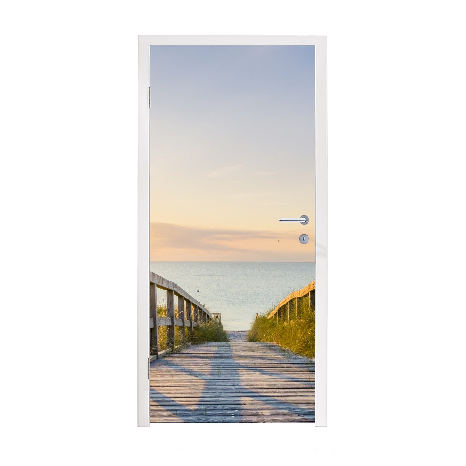 MuchoWow Türtapete Ruhiger Strand in Deutschland bei Sonnenuntergang, Matt, bedruckt, (1 St), Fototapete für Tür, Türaufkleber, 75x205 cm