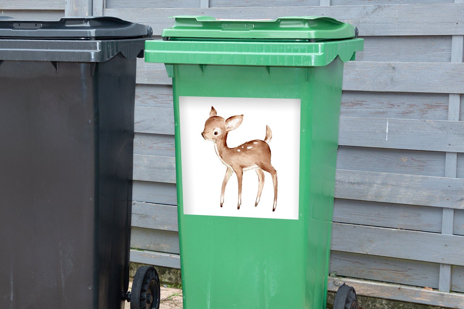 MuchoWow Container, Mülleimer-aufkleber, Mülltonne, St), Abfalbehälter Aquarell Hirsche (1 - Weiß - Sticker, Wandsticker