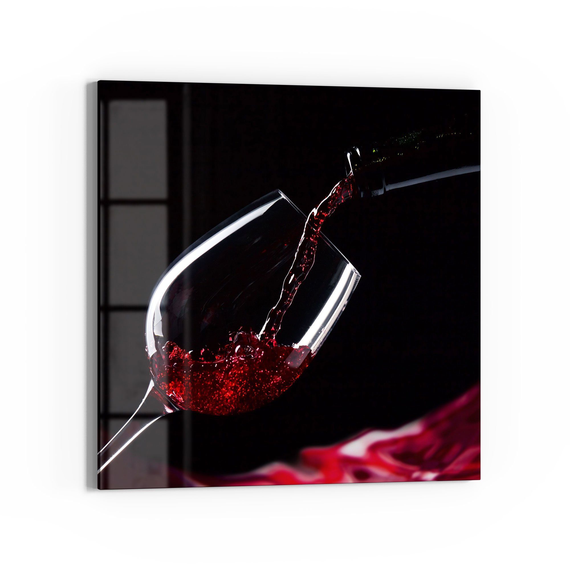 DEQORI Glasbild 'Rotwein ins Glas gegossen', 'Rotwein ins Glas gegossen', Glas Wandbild Bild schwebend modern