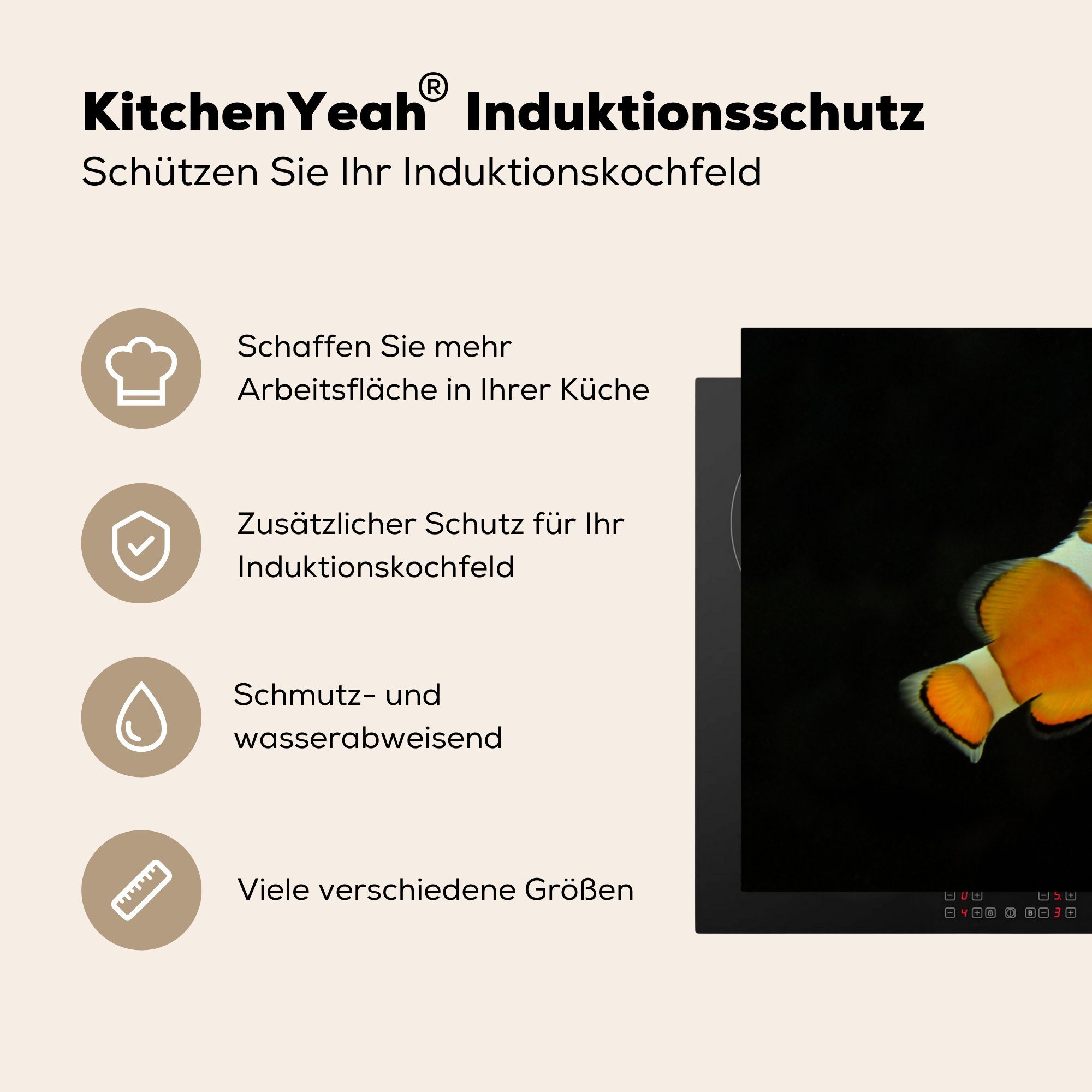 MuchoWow Herdblende-/Abdeckplatte Fisch - küche, Induktionskochfeld Schwarz, (1 Vinyl, cm, Linie 71x52 Schutz für Ceranfeldabdeckung tlg), die 
