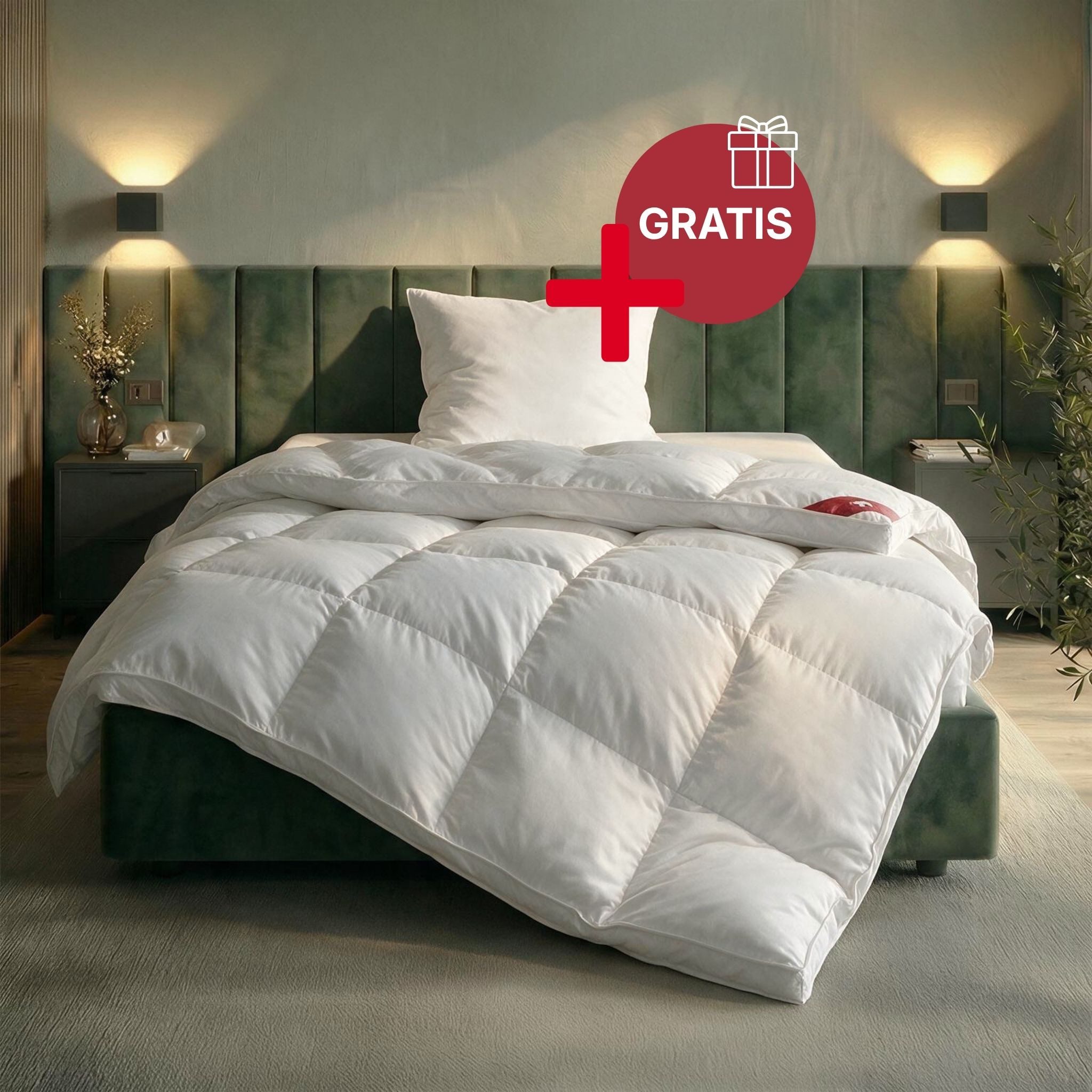 RIBECO Federbettdecke Bettdecke extra prall in 135x200 und 155x220cm Topseller, Füllung: 100% Federn, Bezug: 100% Baumwolle, Bettdecke, extra warm, Made in Germany, mit gratis 80x80 cm Kissen