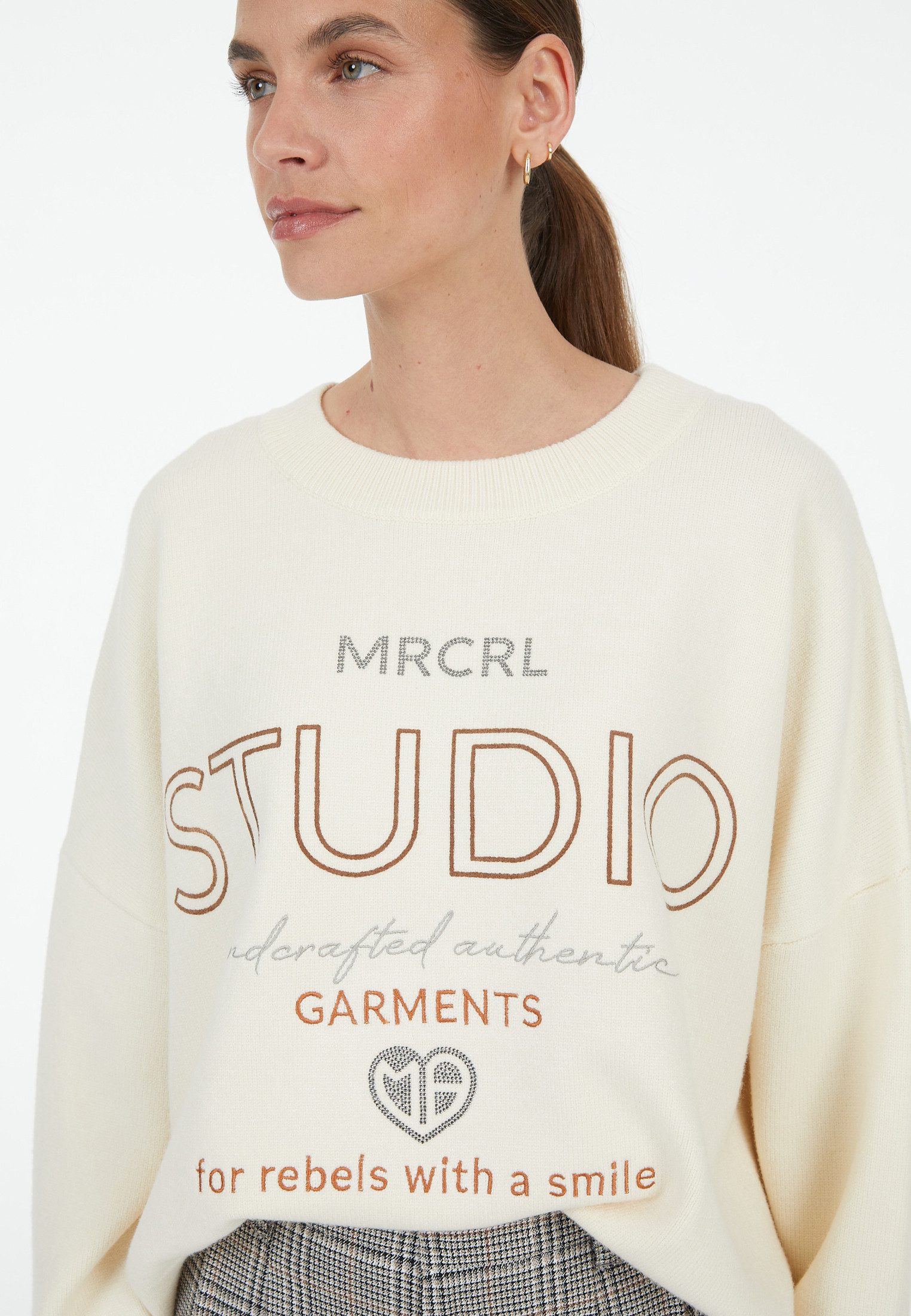 MARC AUREL Rundhalspullover mit Logo Stickerei