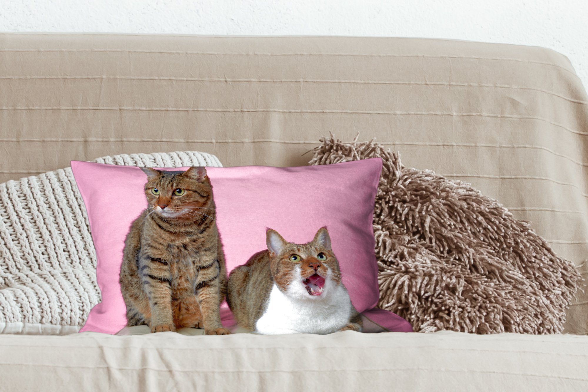 MuchoWow Dekokissen Katze - - Rosa - Dekoration, Dekokissen - Schlafzimmer Mädchen Zierkissen, Kinder, Kinder - mit Pouf Wohzimmer Füllung
