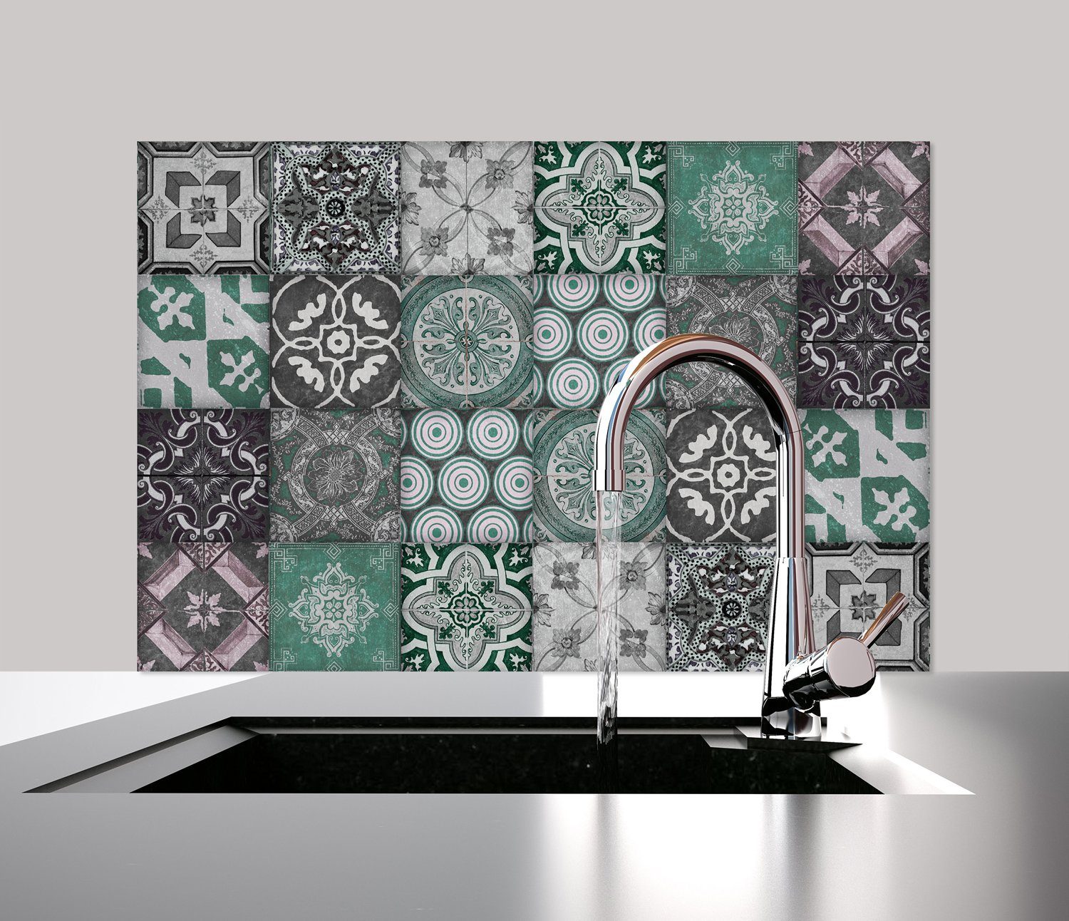 queence Küchenrückwand Kachelmuster - Spritzschutz Wandschutz für Herd & Spüle - Alu-Dibond, (1-tlg), 60x40x0,3 cm - Hitzebeständig - Herdspritzschutz - Fliesenschutz