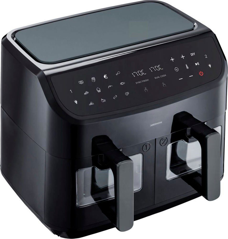 Heißluftfritteuse MD11760 P20 XXL, 2 separat gesteuerte Garkammern, Touch Display
