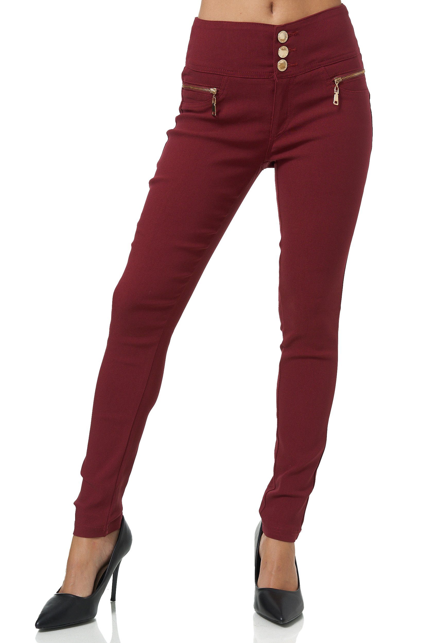 Elara High-waist-Jeans Elara Damen Stretch Hose High Waist Jeggings (1-tlg) Weinrot