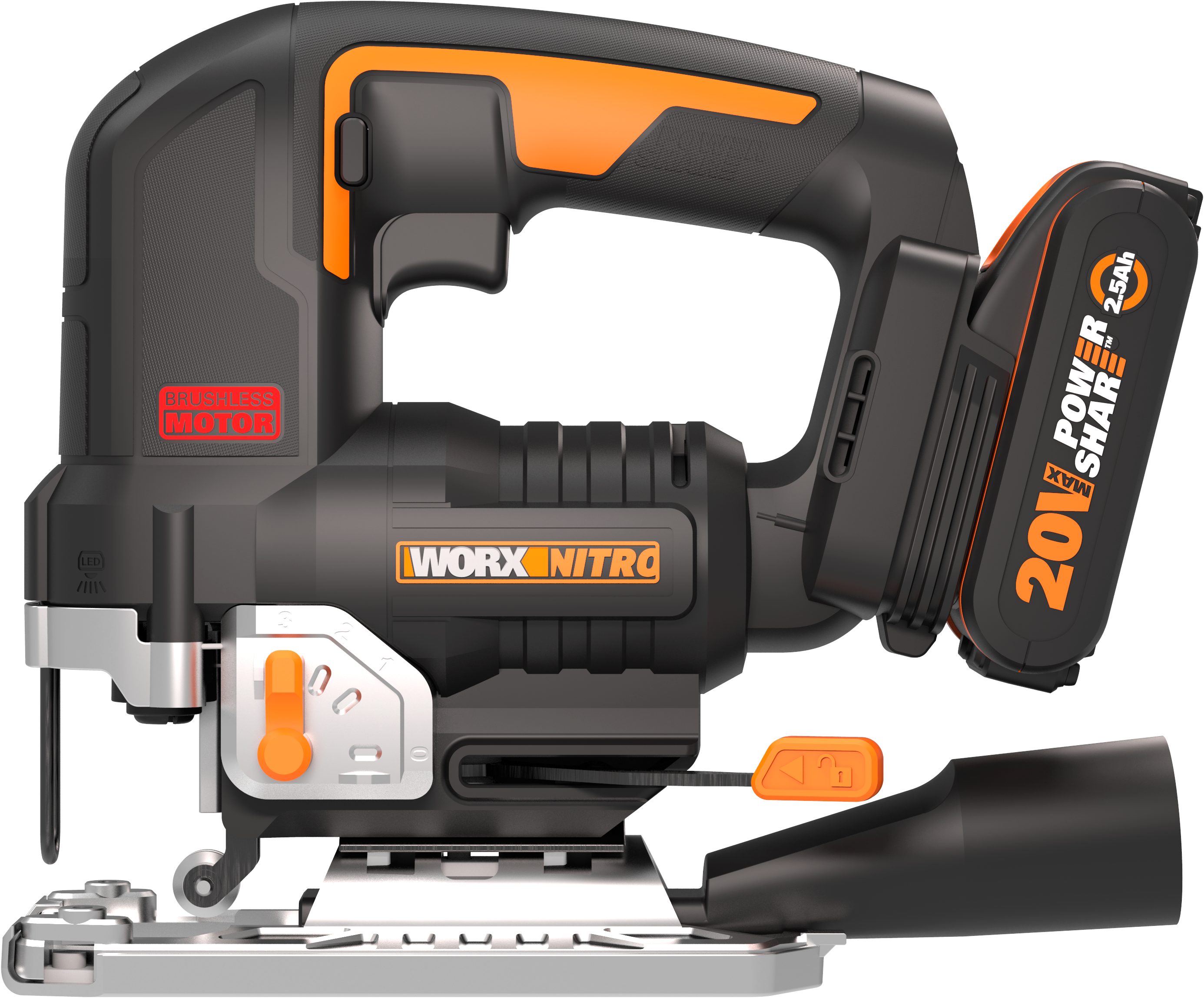Worx Akku-Stichsäge NITRO WX542, Brushless-Motor, mit Absaug-Adapter, inkl. Akku & Ladegerät