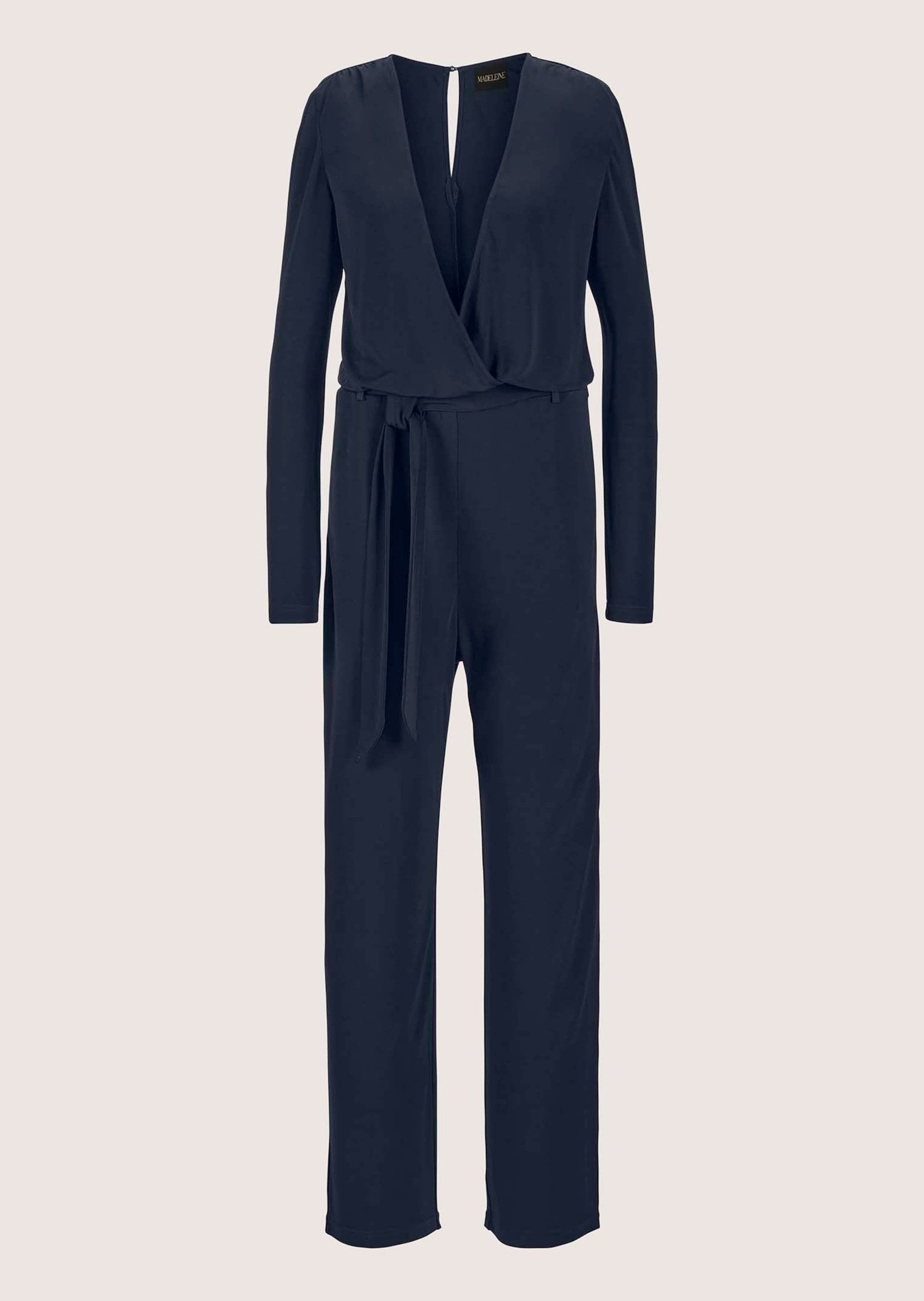 MADELEINE Jumpsuit Eleganter Overall mit weitem Bein Melierte Optik, V-Ausschnitt mit Knopfverschluss hinten