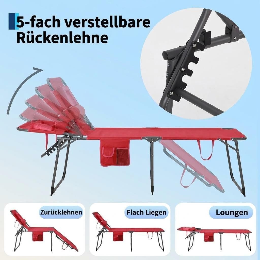 GarveeMore Gartenliege Sonnenliege mit Gesichtsausschnitt Klappbarer Liegestuhl 200x60x60cm – Bild 4 von 5