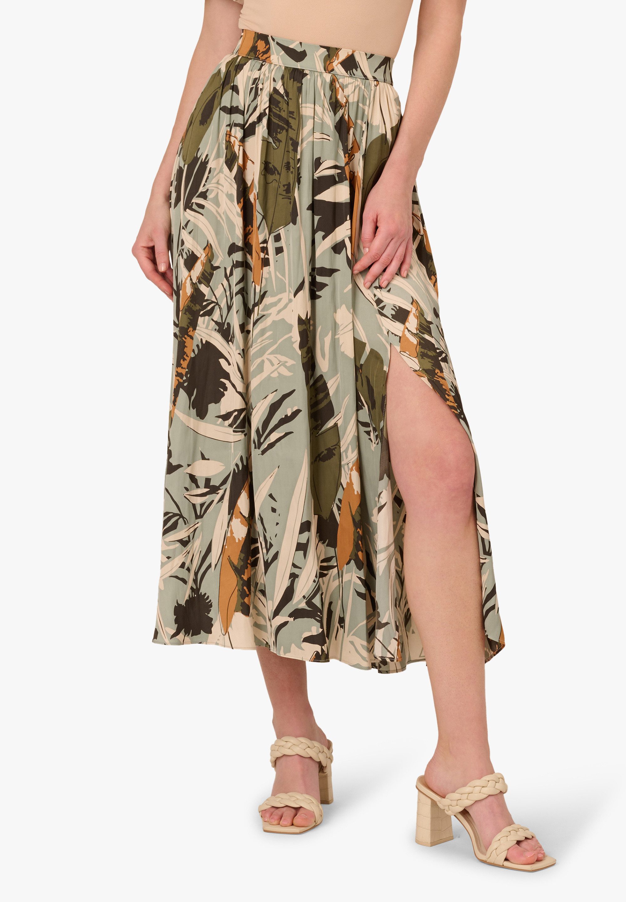 A-Linien-Rock Small Pleated Pull On Midi A-Line Side Slit Skirt