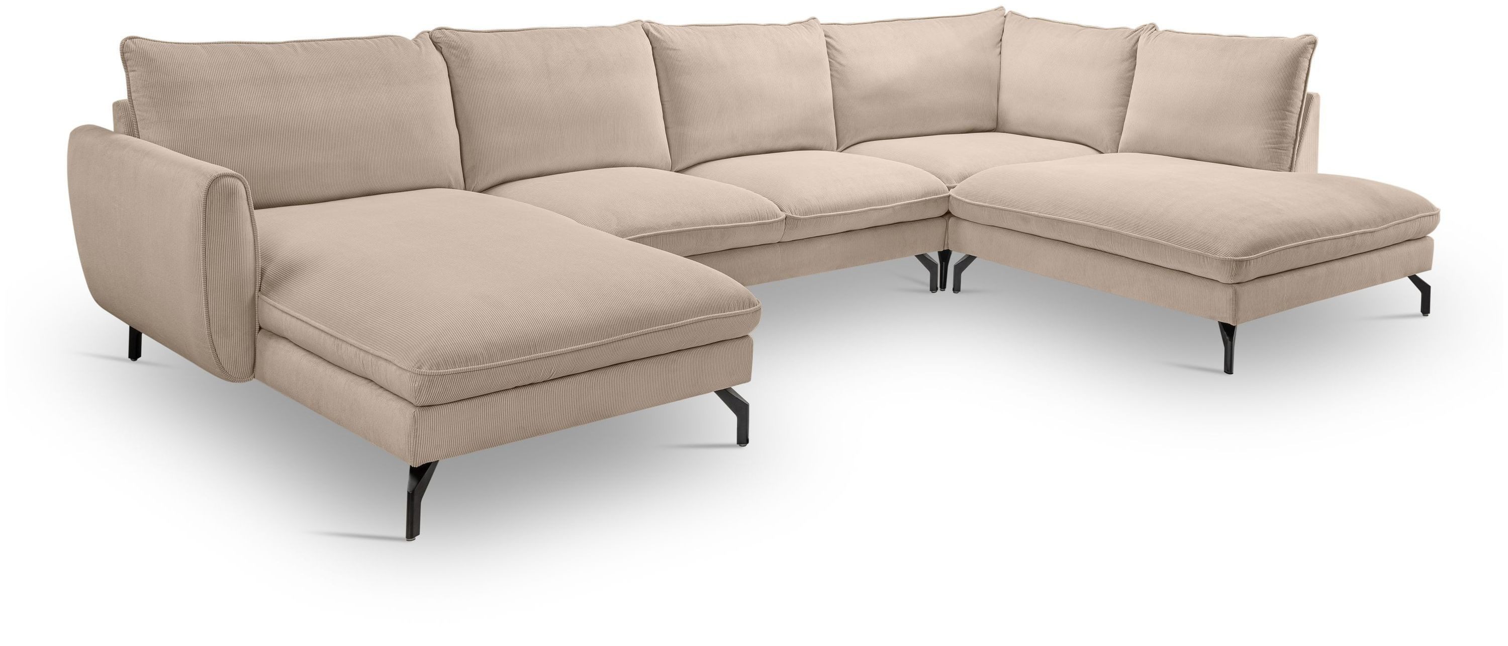 xonox.home Wohnlandschaft, in U-Form Recamiere rechts aus Kleincord in beige 202x87x361cm