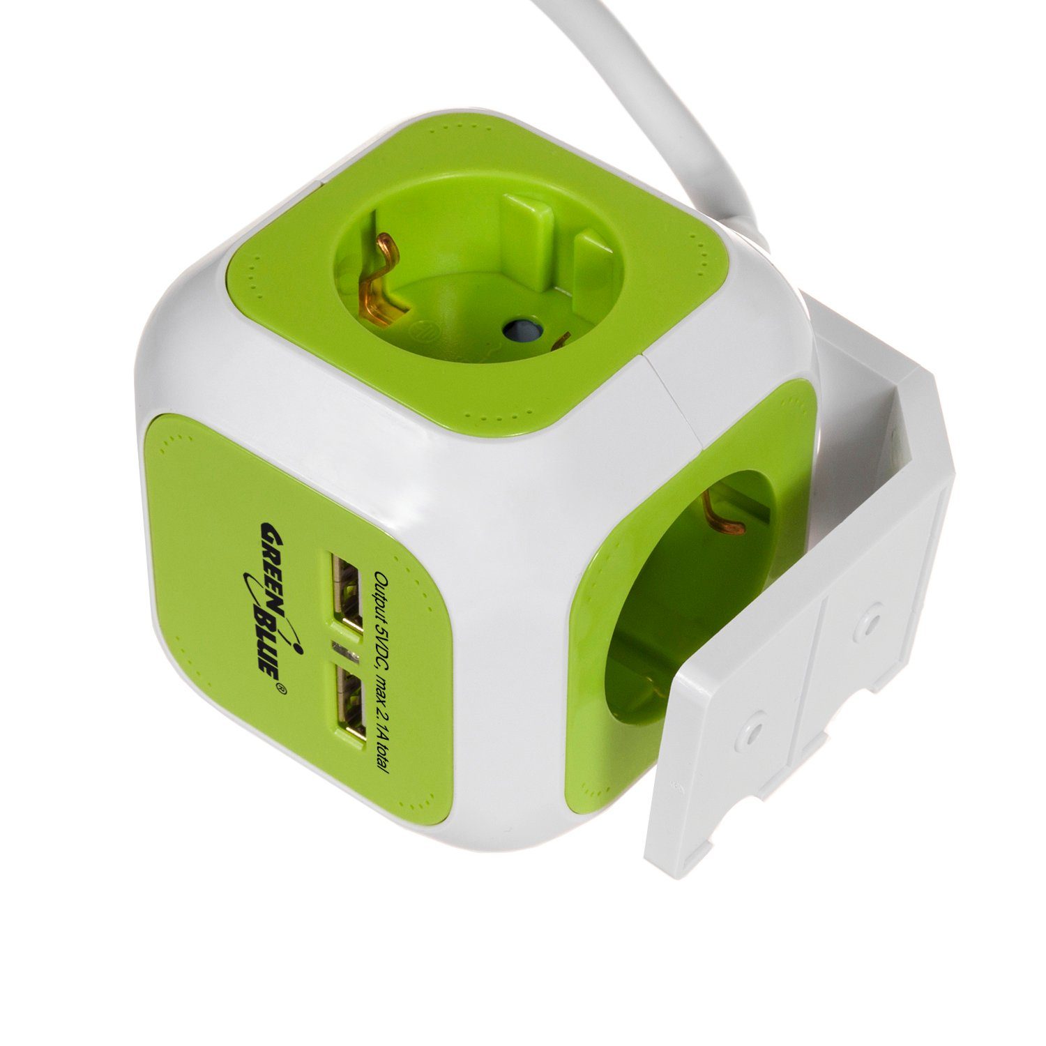 GreenBlue GB118G Mehrfachsteckdose (4-fach Schuko-Anschluss + 2 USB-Anschlüsse, inkl. Halterung, Kindersicherung, Kabellänge 1.4 m)
