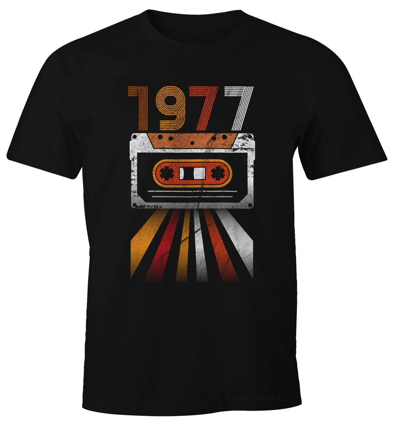Retro Herren schwarz Jahre mit 70er Vintage 1977 Moonworks® Geburtstag T-Shirt Print MoonWorks Geschenk-Shirt Siebziger Print-Shirt