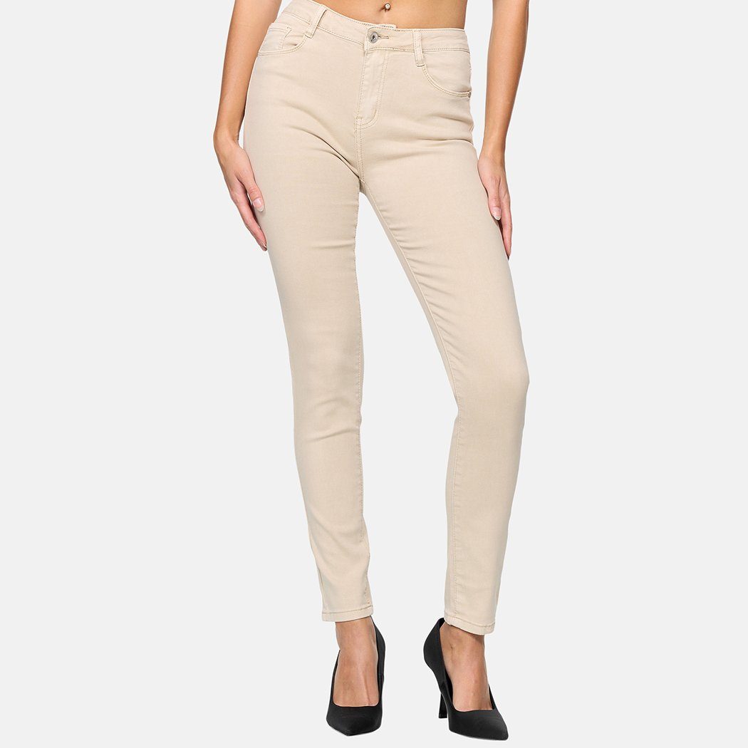 Skinny-fit-Jeans Skinny Damen (1-tlg) Elara Hose Jeans Beige Elara Stretch Elastisch