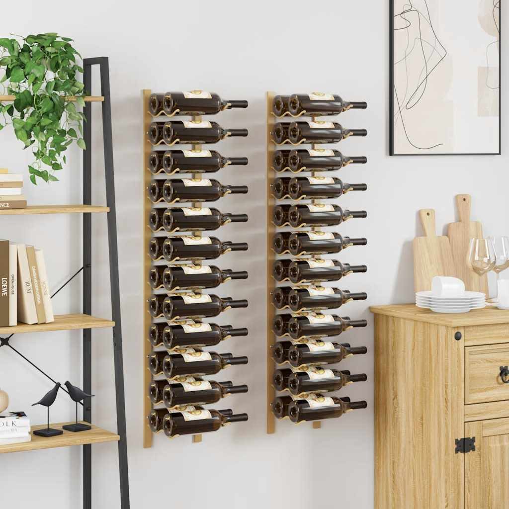 furnicato Weinregal aus Eisen in Gold, 22,5 x 2,5 x 116 cm, 1-tlg., Flaschenhalter für 24 Flaschen mit Wandmontage für die Speisekammer