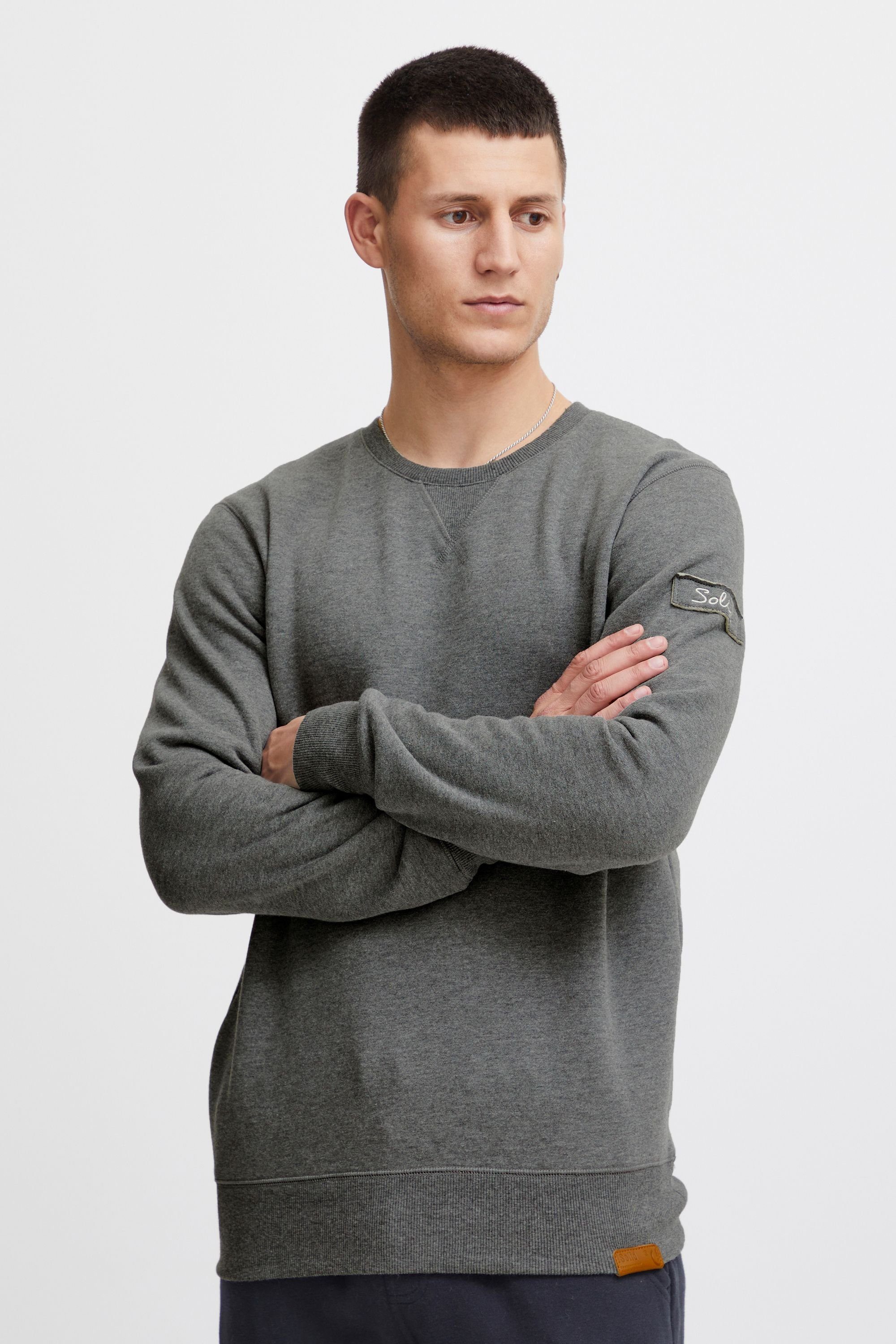 Solid Sweatshirt SDTrip Grey Sweatpullover Melange mit Fleece-Innenseite (8236) O-Neck