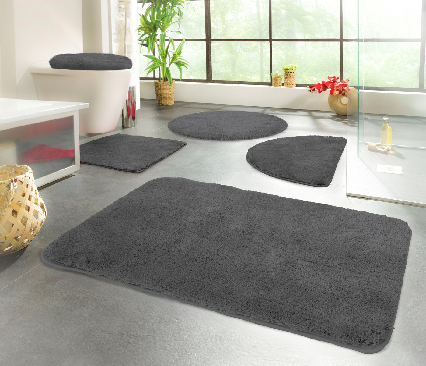 KiNZLER Badematte Chaozhou, Badvorleger, Badezimmer Teppich, Höhe 20 mm, rutschhemmend beschichtet, fußbodenheizungsgeeignet, Polyester, rechteckig, Badteppich, Uni Farben, weich, als rechteckig, rund & Set erhältlich