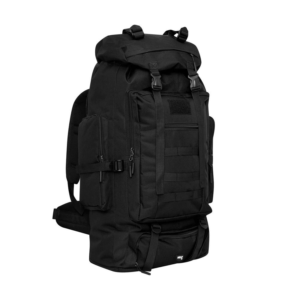 NILS CAMP Trekkingrucksack Militärrucksack Reiserucksack Outdoorrucksack (Spar-Set, 1-tlg., 75-90 x 41 x 30 cm), 100 l, 5 Fronttaschen, MOLLE-Panel, verkürzbar